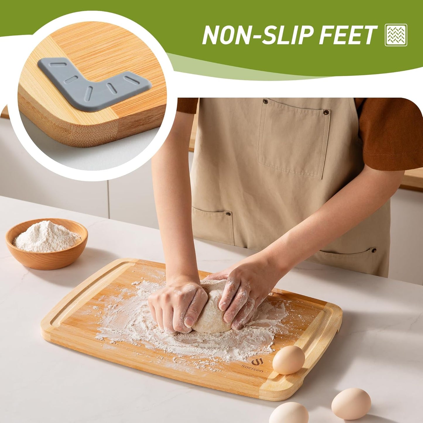 Bamboo Cutting Board Set Non Slip Feet Over Sink Men Husband Birthday Christmas Xmas Valentines Father Day Gifts Ideal from Wife Romantic Anniversary Best Cool Gadget Awesome Who Have Everything