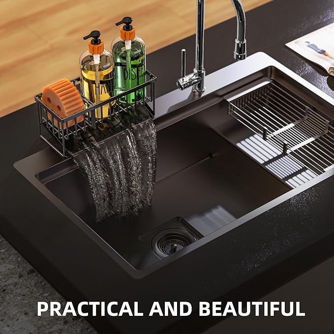 Cisily Kitchen Dish Soap Dispenser Set with Black Sponge Holder and 2 Pack 16.9oz Clear Glass, Dish Soap Dispensers for Hitchen Sink, Vintage Hand and Dish Soap Dispensers Set