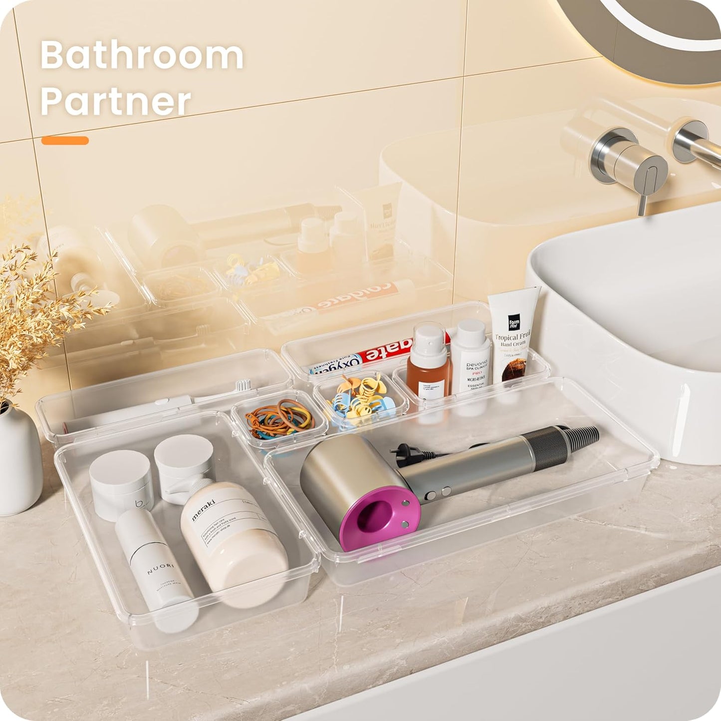 A-LuGei 【𝟯𝟬𝗣𝗰𝘀】【𝟱𝗦𝗶𝘇𝗲】 Drawer Organizer, Bathroom Organizers and Storage, Makeup organizer, Desk drawer organizer, Storage Bins for Kitchen Office Bedroom Vanity Tool Trays【𝐂𝐥𝐞𝐚𝐫】