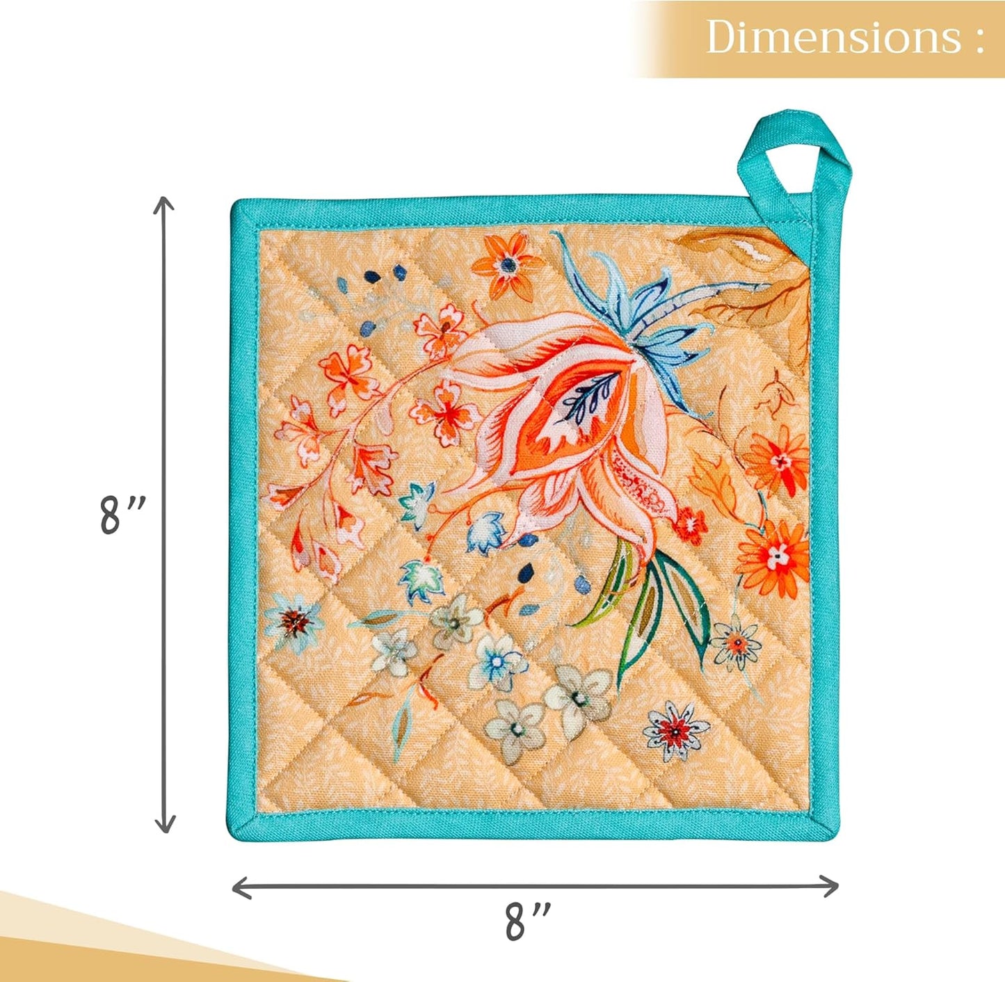 Maison d' Hermine Pot Holders 100% Cotton Heat Resistant Potholders 8" x 8" Hot Pads with Loop BBQ, Cooking, Baking, Grilling, Kitchen, Handling Hot Pans Spring/Summer (Pack of 1, Luxury Loft – Peach)