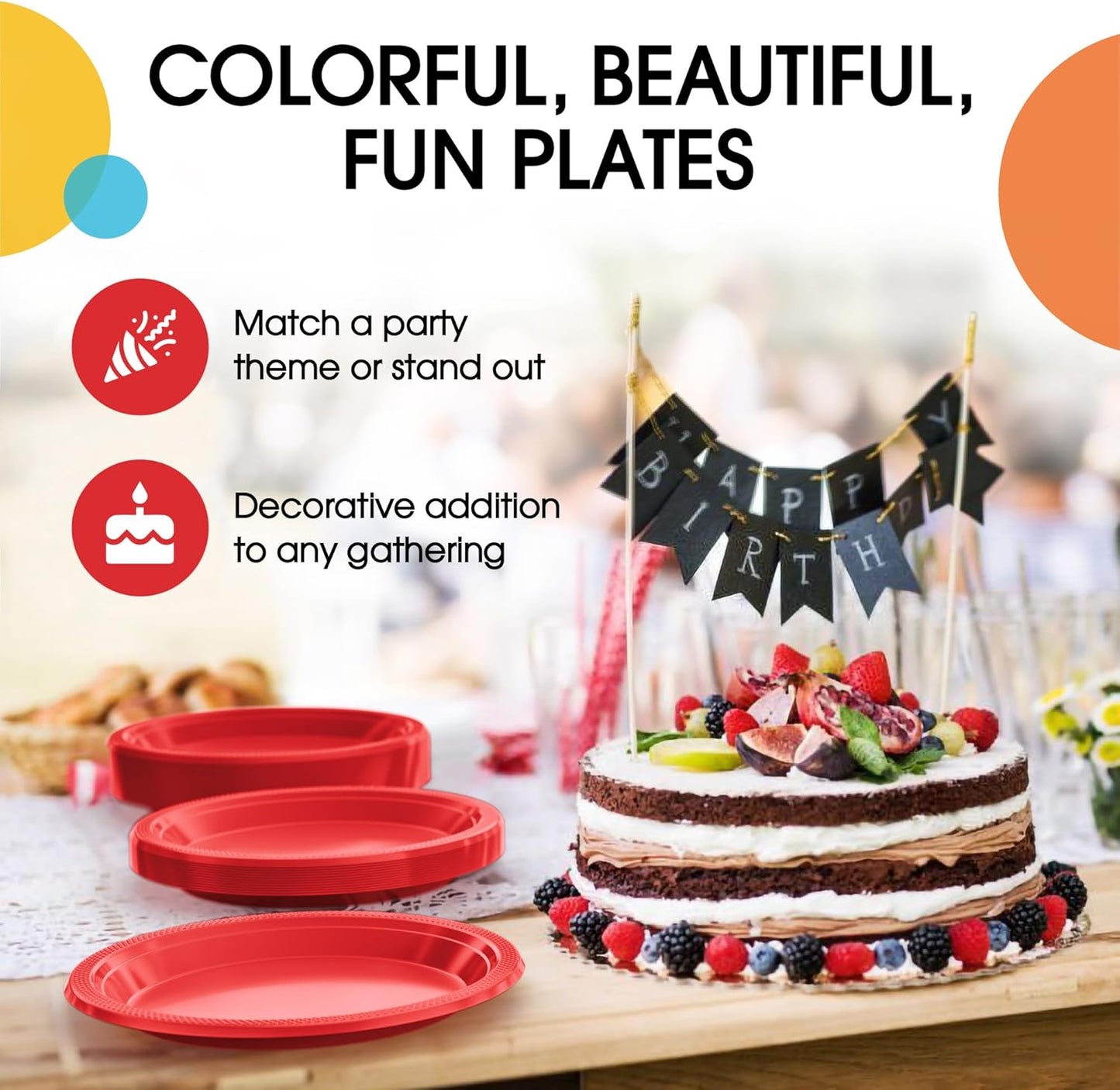 Exquisite Party Solids Red Plastic Plates For Party 7" Red Disposable Plates Heavy Duty Supplies 100 Pcs Plastic Dinnerware Sets Heavy Duty 350 GSM Disposable Dinnerware Set