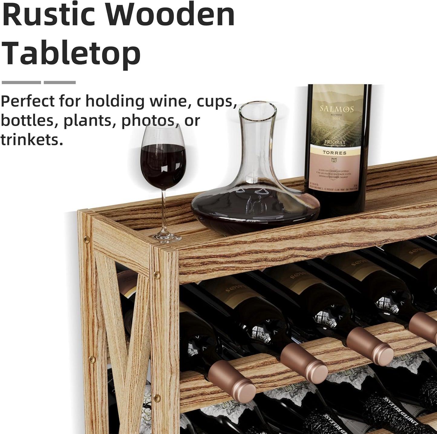 Solid Wood Wine Storage Racks - Stackable Wine Rack with Tabletop, Free Standing Floor Wooden Wine Rack, Premium Wine Storage Rack Display and Organizing for Kitchen and Cellar 6 Tier 36 Bottles