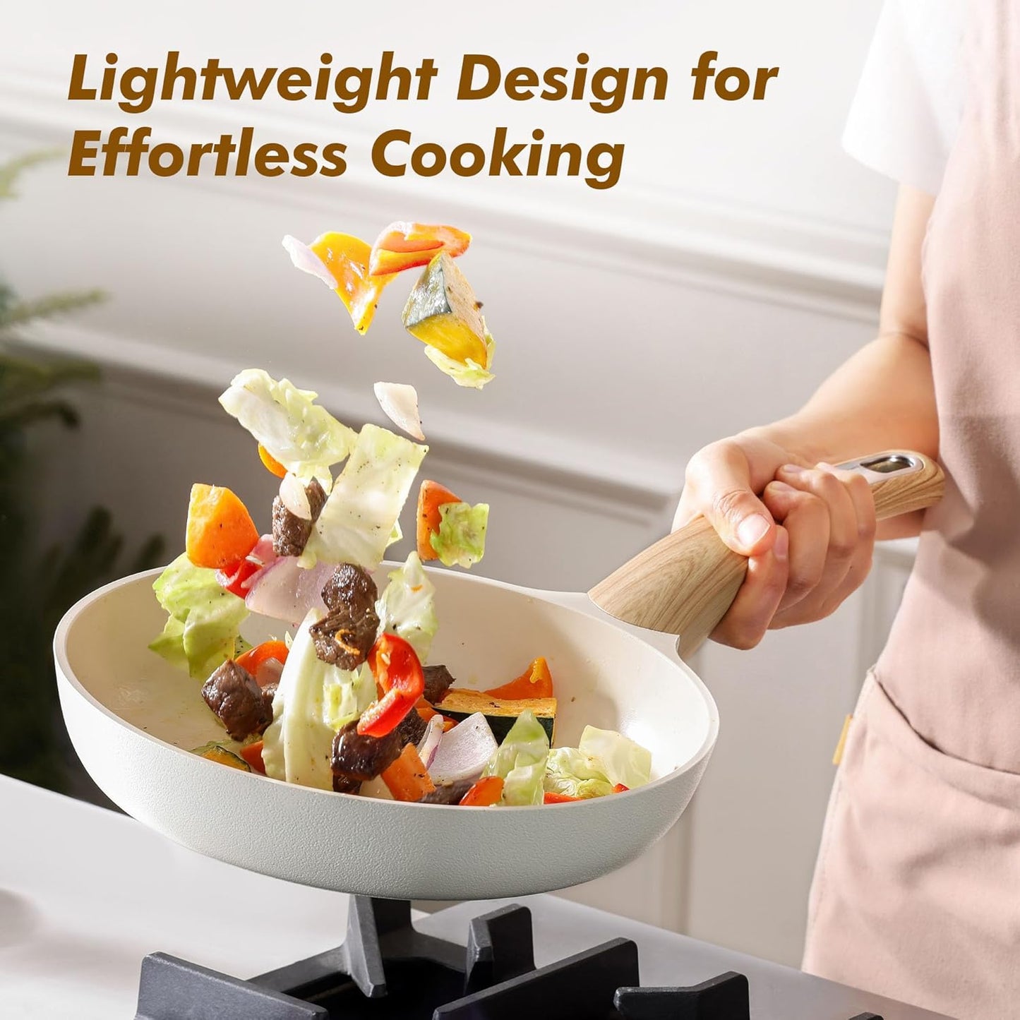 SENSARTE Ceramic Nonstick Frying Pan Skillet 9.5Inch Non Stick Omelette Pans, Non-toxic Healthy Kitchen Cooking Chef's Pan, Free of Intentionally Added PFOA/PFAS/PTFE, Induction Compatible, White