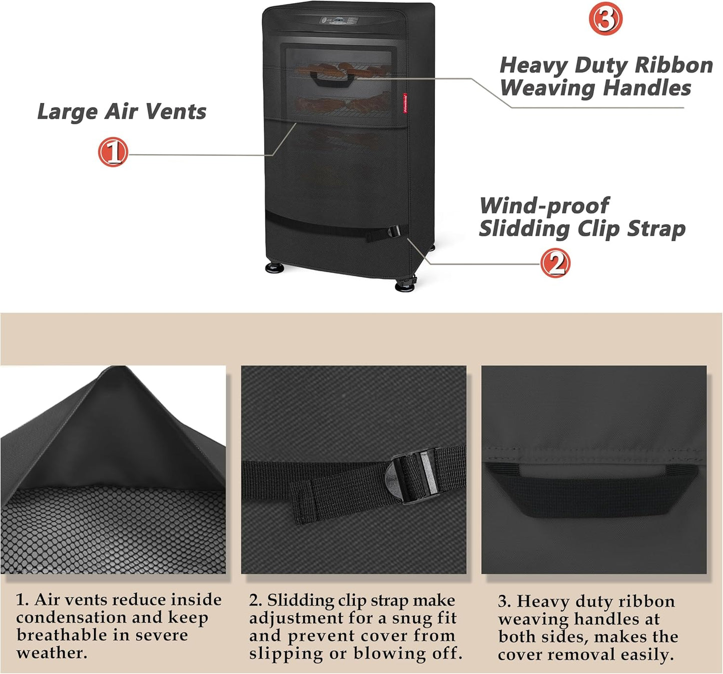 Porch Shield 30 Inch Electric Smoker Cover for Masterbuilt Smoker, Waterproof Heavy Duty Outdoor Smoker Grill Covers 20W x 18D x 33H inch, Black