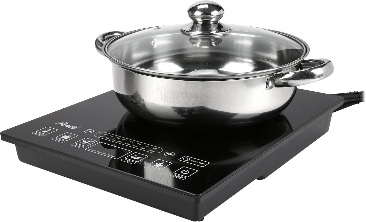 Rosewill Induction Cooker 1800 Watt, 5 Pre-Programmed Induction Cooktop, Electric Burner with Stainless Steel Pot 10" 3.5 QT 18-8, RHAI-15001