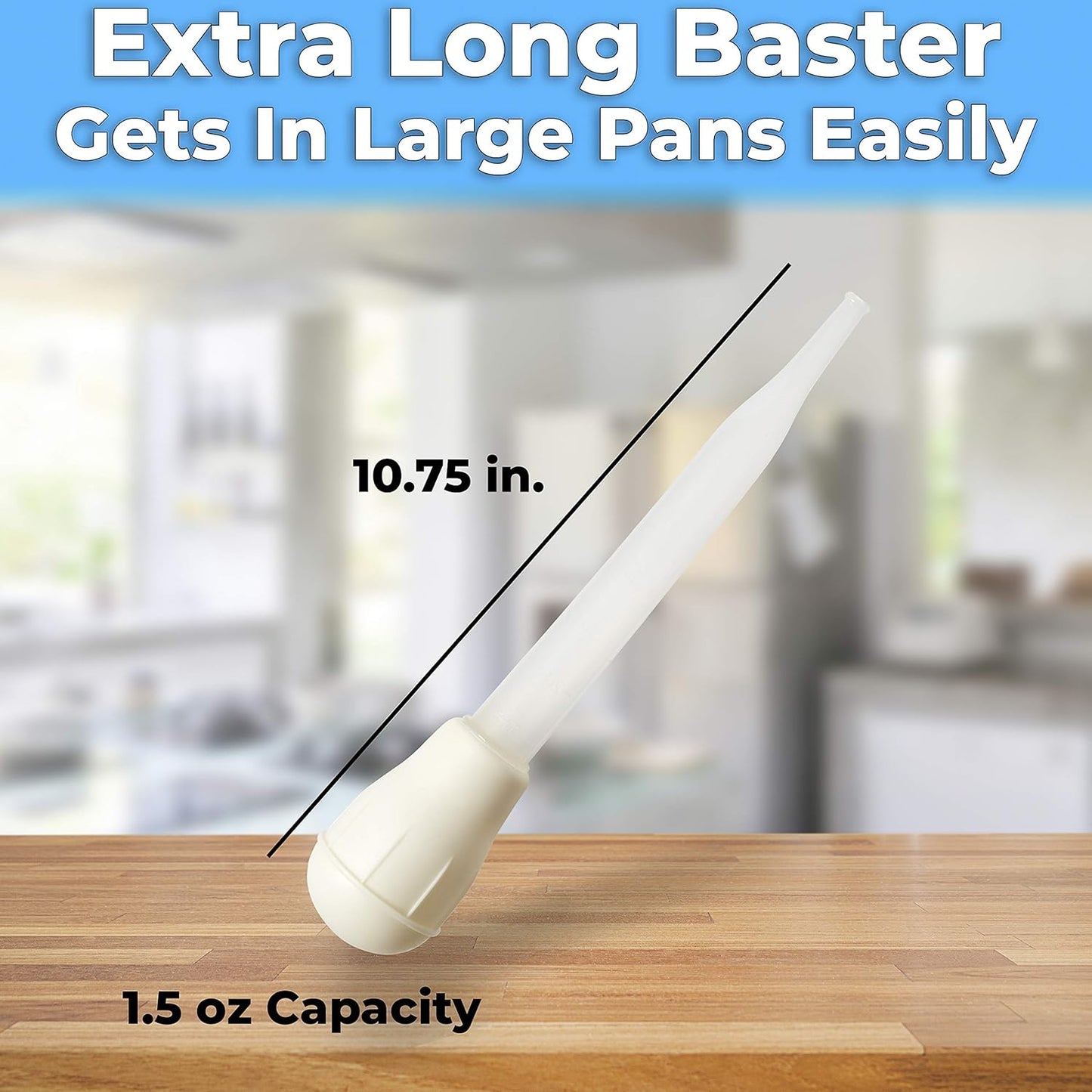 BPA Free, Pro Grade Turkey Baster 1 Pack. Extra Large 11 Inch Bulb Basters with Measuring Lines Perfect for Cooking Juicy, Tender Meat. Best Plastic Suction Basting Syringe, Kitchen Tools and Supplies