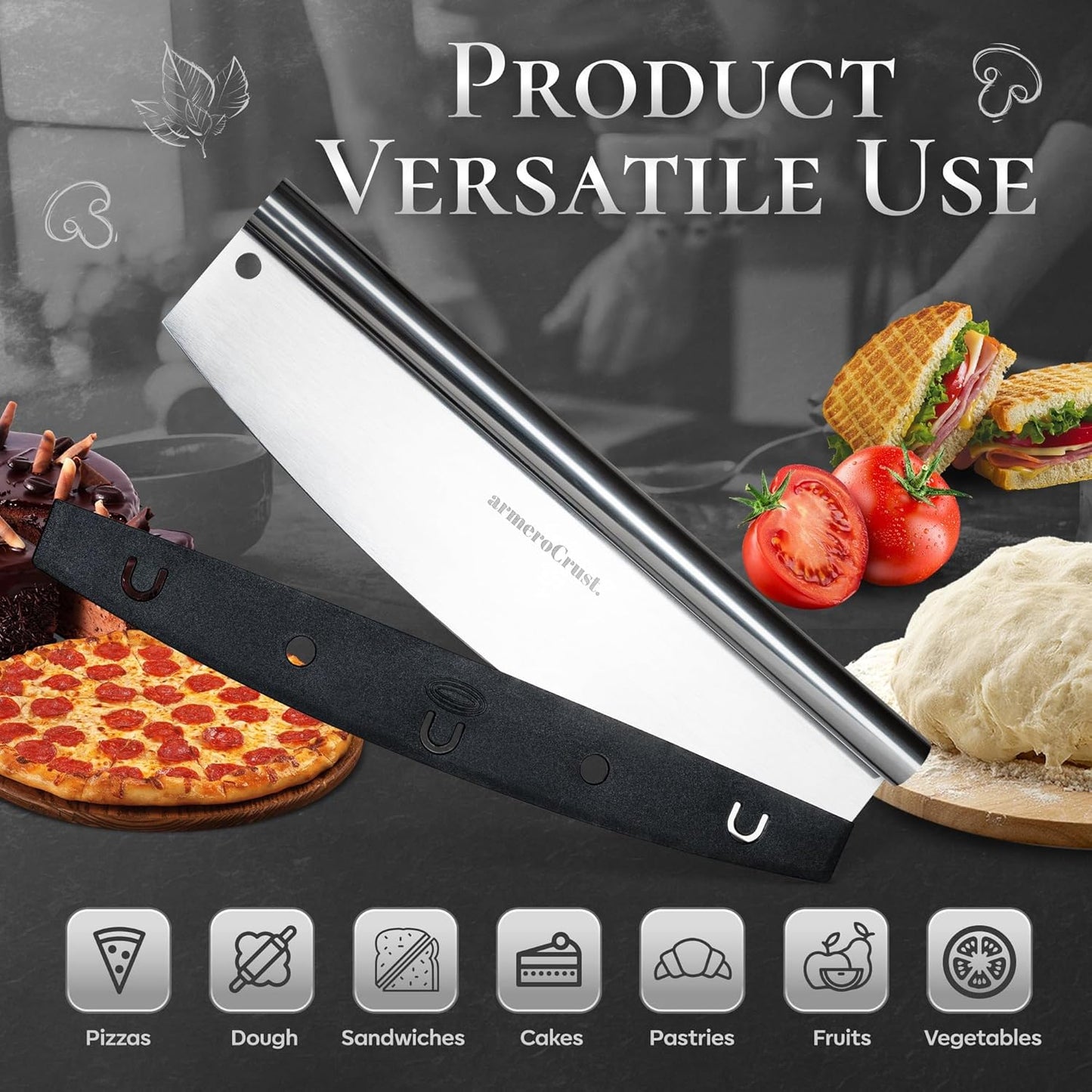 16 Inch Pizza Cutter Rocker Blade - Easy Slicing - Premium Finish Pizza Slicer with Time Saving Pizza Cutter Rocker Design