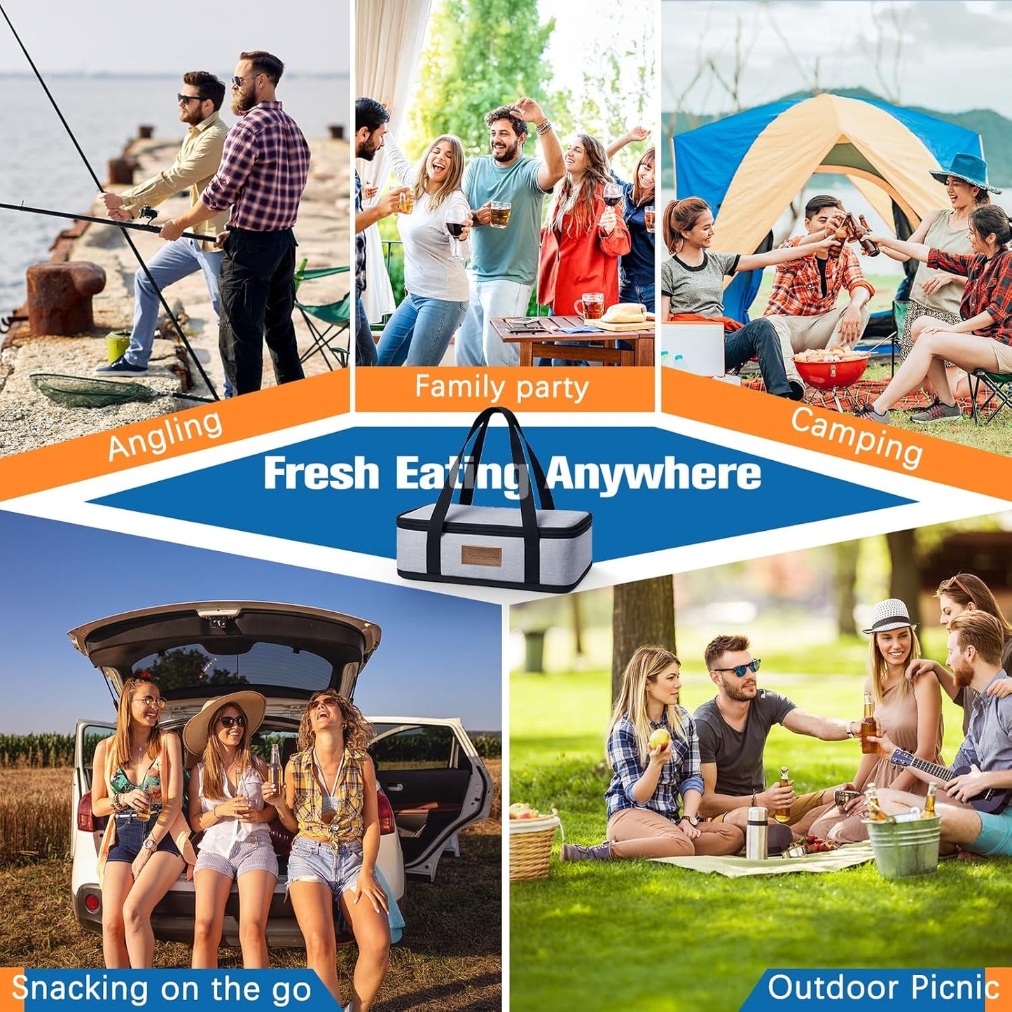 Chilled Divided Serving Tray Snackle Box Container with Ice Pack Bonus Insulated Bag 2 Dip Containers Summer Beach Essentials for Charcuterie Snack Road Trip Picnic Family Party Keep Food Fresh