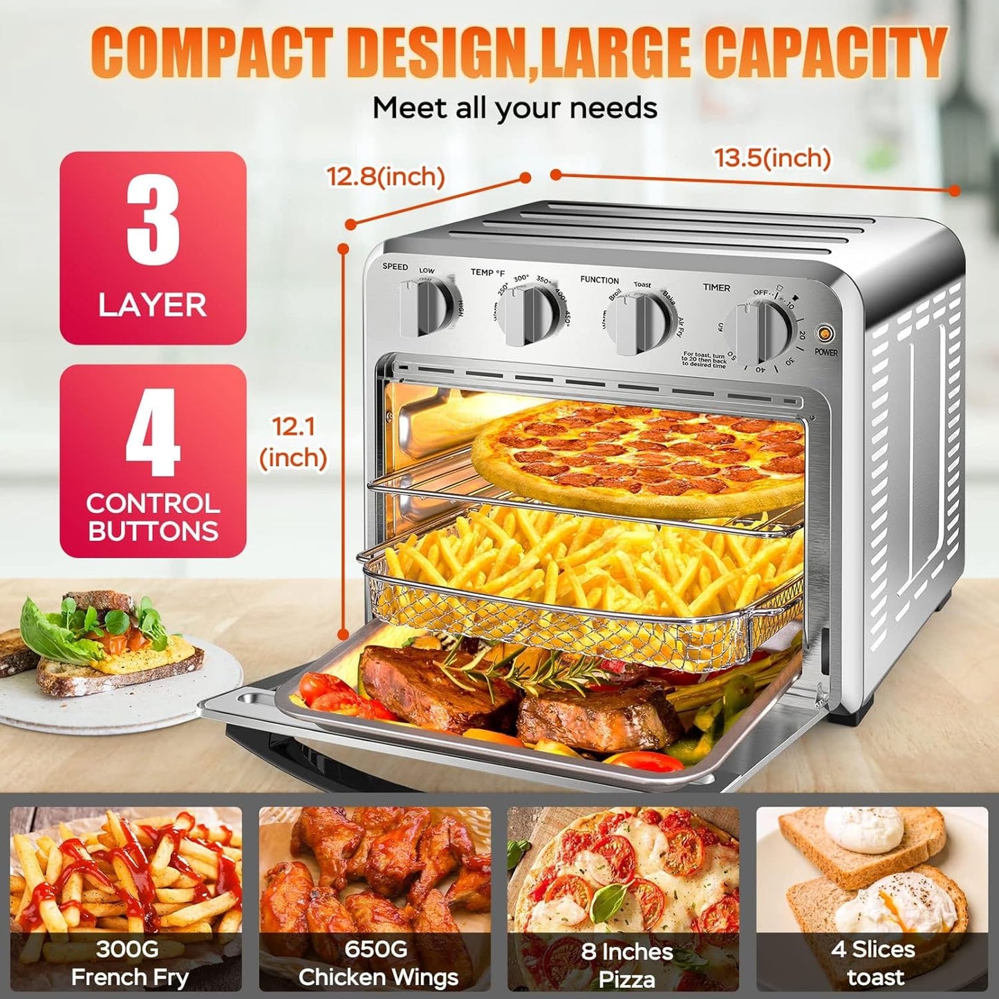Air Fryer, Geek Chef Convection Air Fryer Toaster Oven, 4 Slice Toaster Airfryer Countertop Oven, Electric Hot Oven Oilless Cooker, Accessories, ETL Listed, 16QT