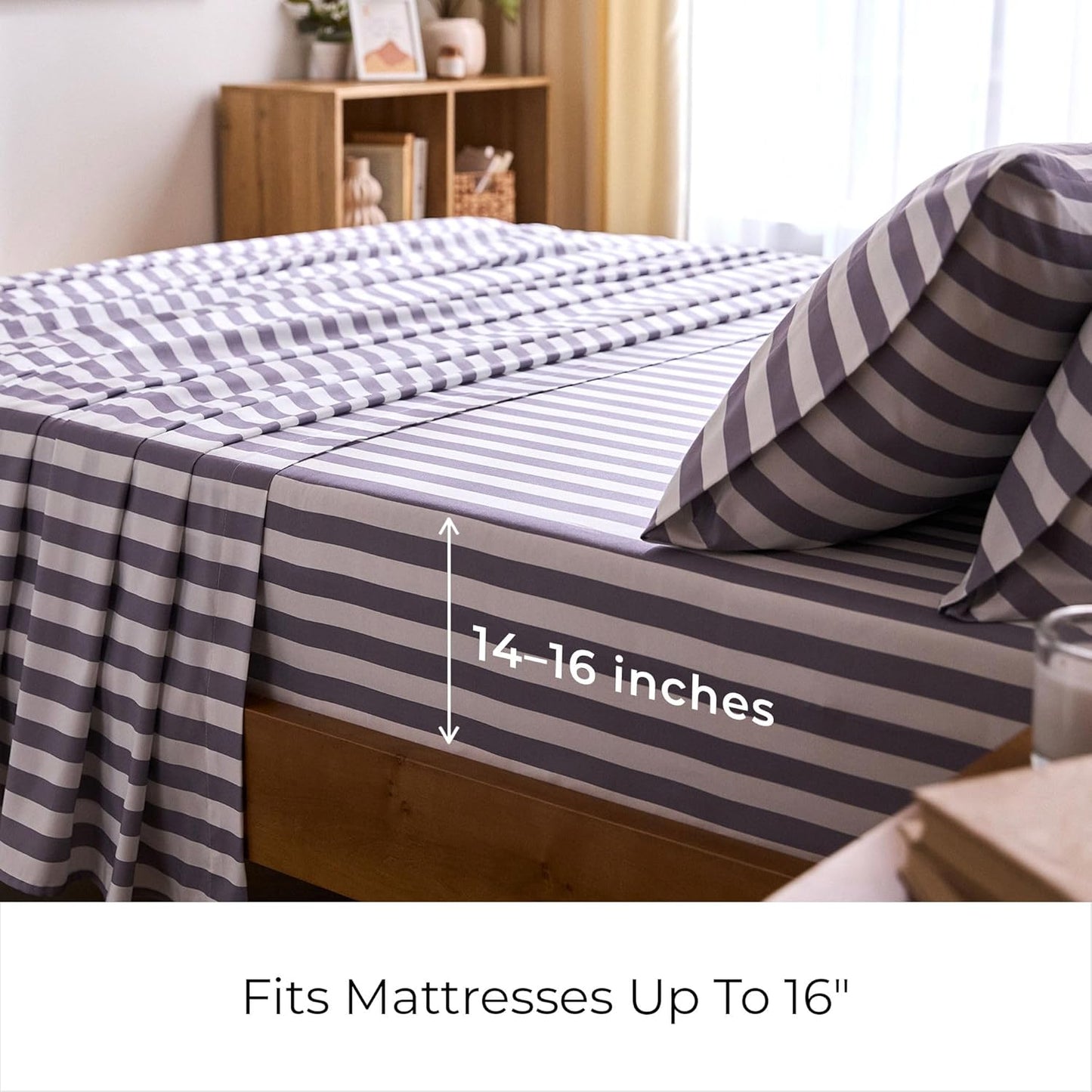 Mellanni King Sheets Set - 4 PC Iconic Collection Bedding - Hotel Luxury, Extra Soft, Cooling Bed Sheets - Wrinkle, Fade, Stain Resistant (King, Oxford Stripe Hazy Lilac)