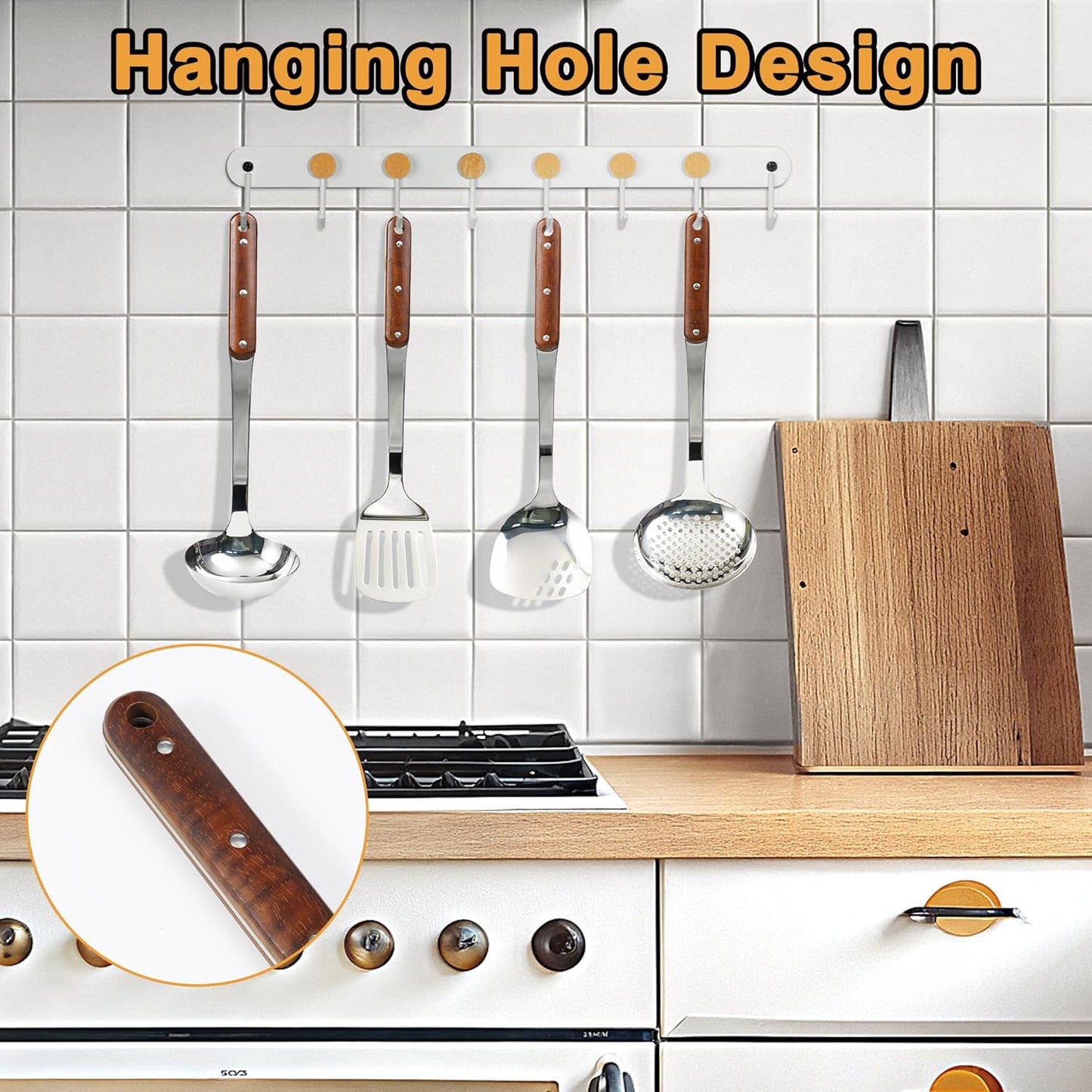 FJNATINH Stainless Steel Wok Spatula,Slotted Spatulas,Ladle,Skimmer Ladle Tool Set,Mirror Polished Cooking Utensils Kitchen Cookware, Pack of 4,Sliver