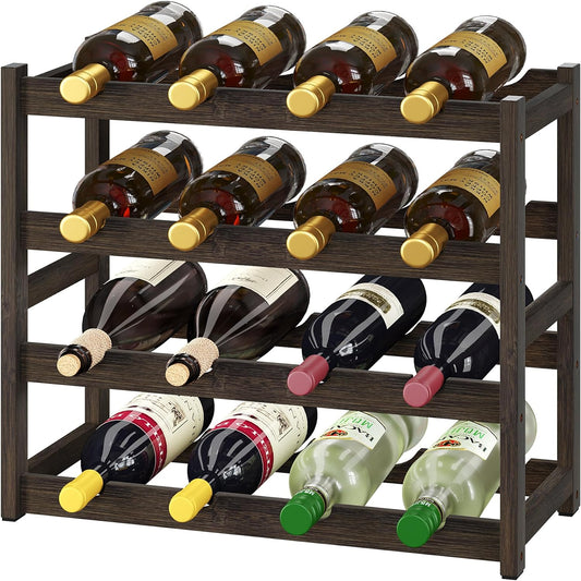 BAMEOS Bamboo Wine Rack Storage, 4 Tier Wine Racks Countertop, Wine Rack Freestanding Floor Wine Holder Cabinet for Kitchen, Bar, Pantry, Wine Cellar, Basement,Study (16.85 L x 9.25W x 17.24H)