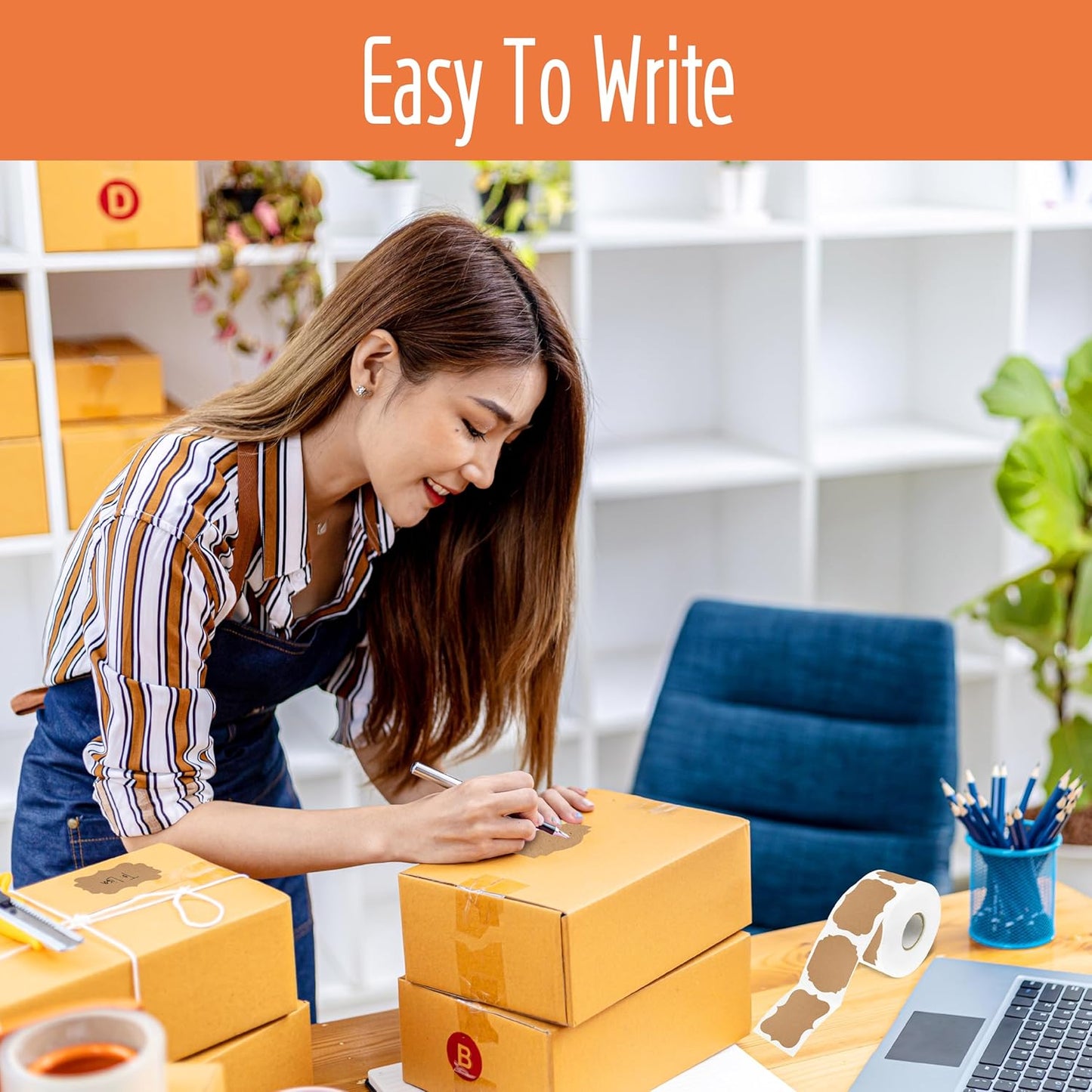 300 PCS Kraft Blank Stickers, 5 Fancy Shapes Labels Blank Stickers Roll Rustic Name Tags with Permanent Adhesive for File Folders, Food Jars, Gift Tags, Home Office Business Uses (2” x 3”)