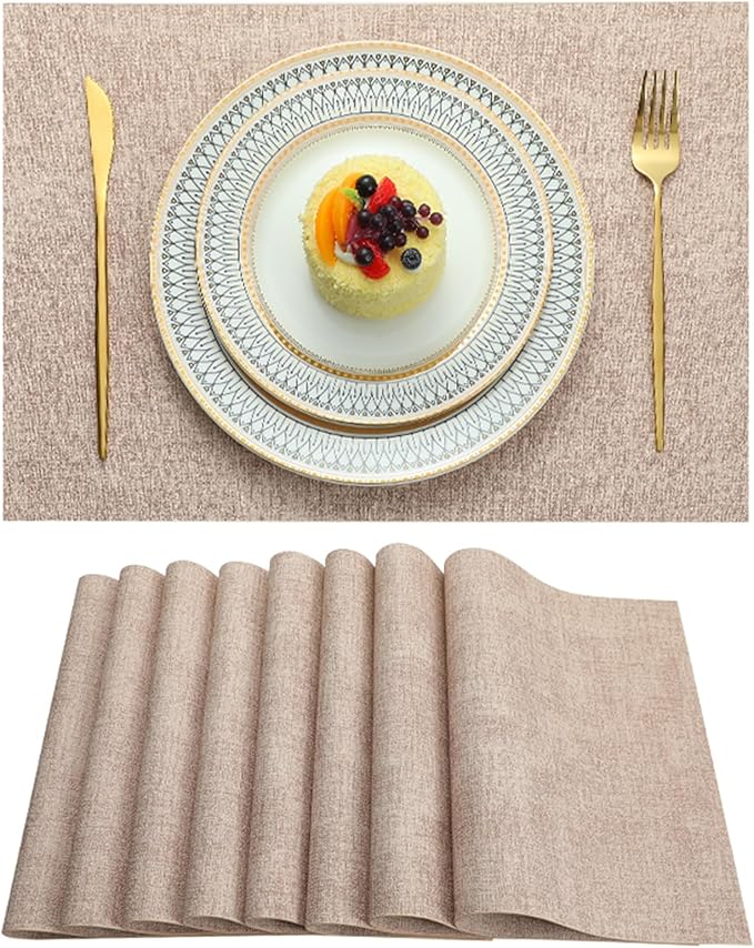 Placemats Set of 6 Washable Heat Resistant Place Mats PVC Woven Dining Table Mat Pink 6pcs
