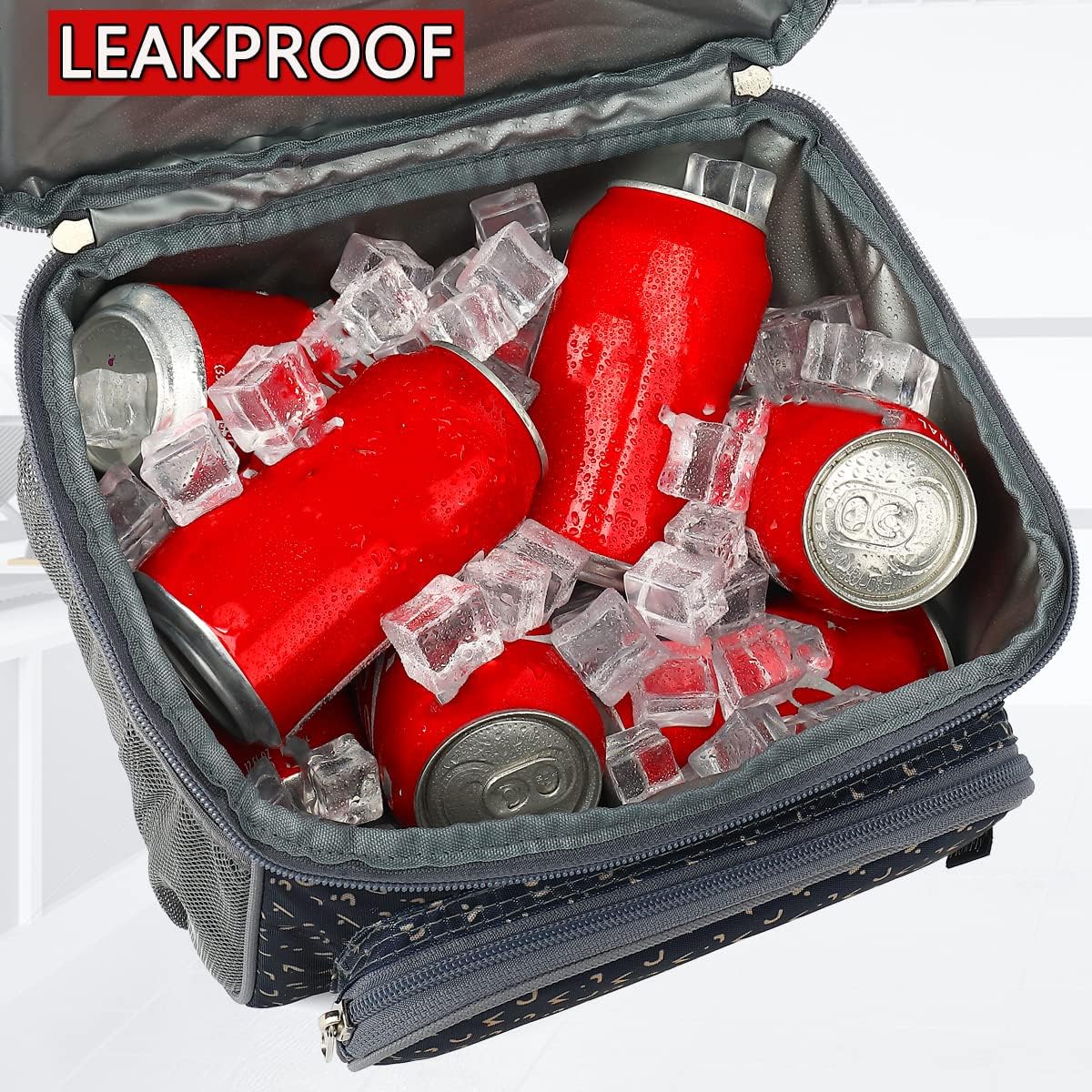 FlowFly Double Layer Cooler Insulated Lunch Bag Adult Lunch Box Large Tote Bag for Men, Women, With Adjustable Strap,Front Pocket and Dual Large Mesh Side Pockets