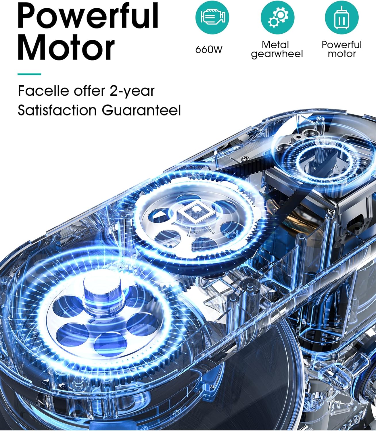 Facelle Stand Mixer, Electric Kitchen Mixer, 6 Speed Tilt-Head Stand Mixer with Pulse, Attachments include 6.5QT Bowl, Dishwasher Safe Beater, Dough Hook, Whisk for Dough, Baking,Cakes, Cookie -Silver