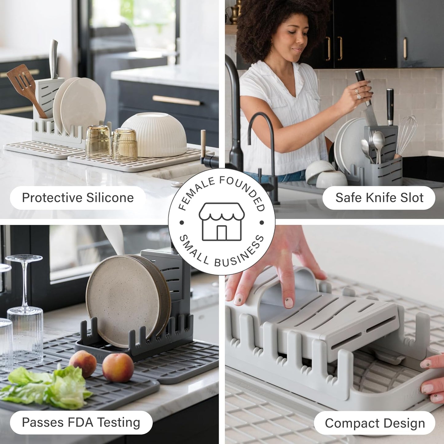 Dorai Home Collapsible Dish Drying Rack and Stone Dish Pad – Large Foldable Drying Rack with Instant - Dry Stone Mat –Space-Saving Drainer Rack for Kitchen Counter - 24.6" x 16.5", Slate