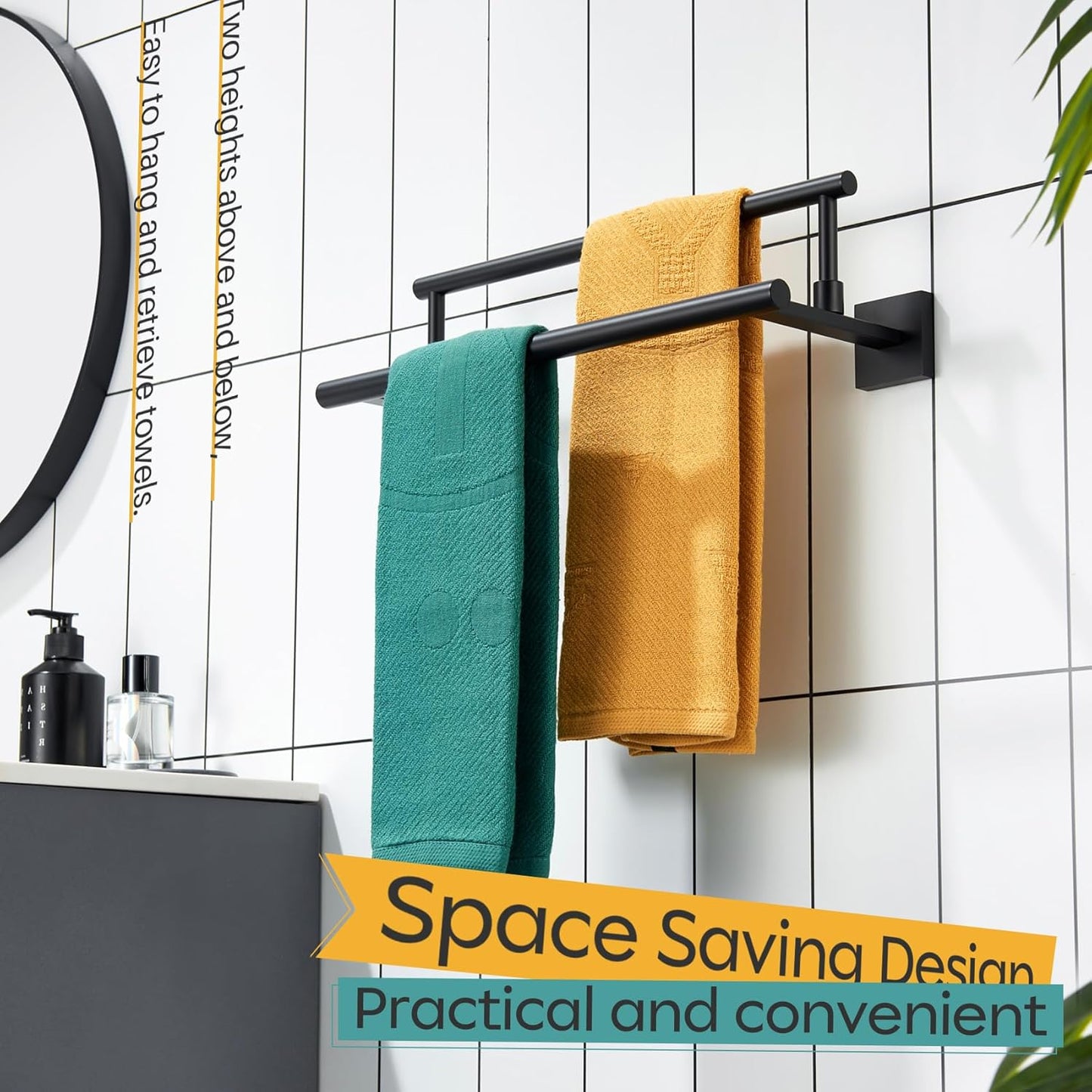 KOKOSIRI Bathroom Towel Bars 16 Inch Towel Rails Matte Black 40CM Hand Towel Holder for Kitchen Garage Wall Stainless Steel B5009BK-L16