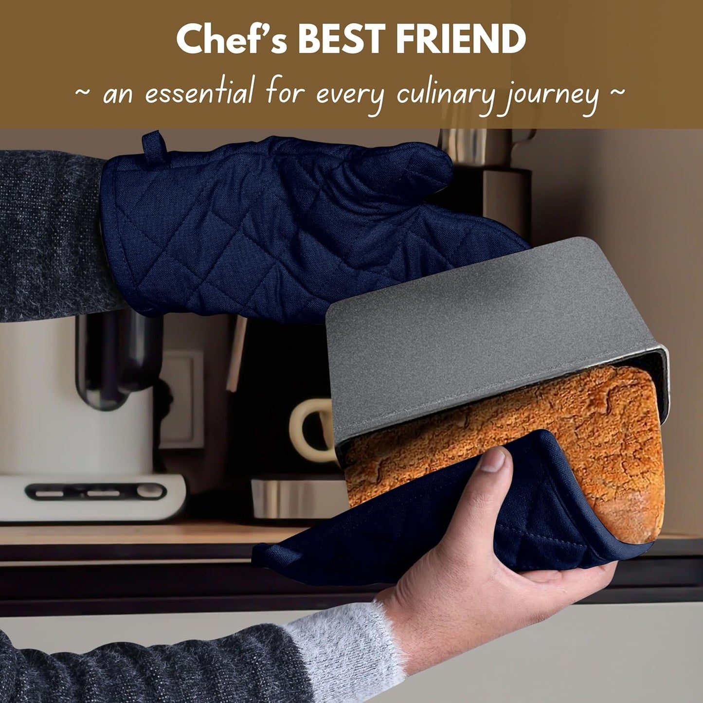 Native Fab 4 Piece Set - 2 Oven Mitts & 2 Potholders, Heat Resistant, 100% Cotton, Quilted Design, Non-Slip Grip, Machine Washable, Ideal for Baking, Cooking, BBQ, Kitchen Protection - Navy Blue