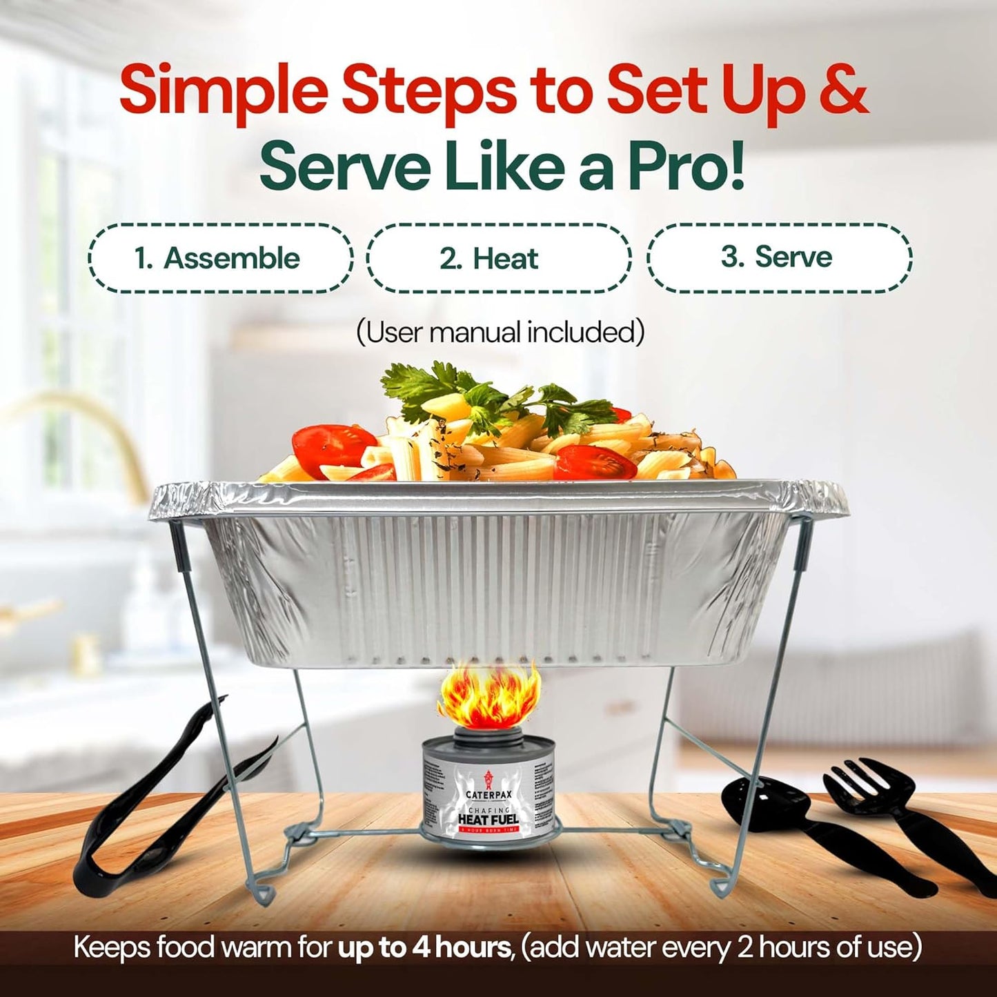 9 Pack - Disposable Chafing Dish Buffet Set (57 PCS) – Catering Food Warmers with 9 x Half Size Aluminum Pans, Foil Lids, Foldable Racks, Utensils & Fuel Cans - Perfect for Parties, Weddings & Events