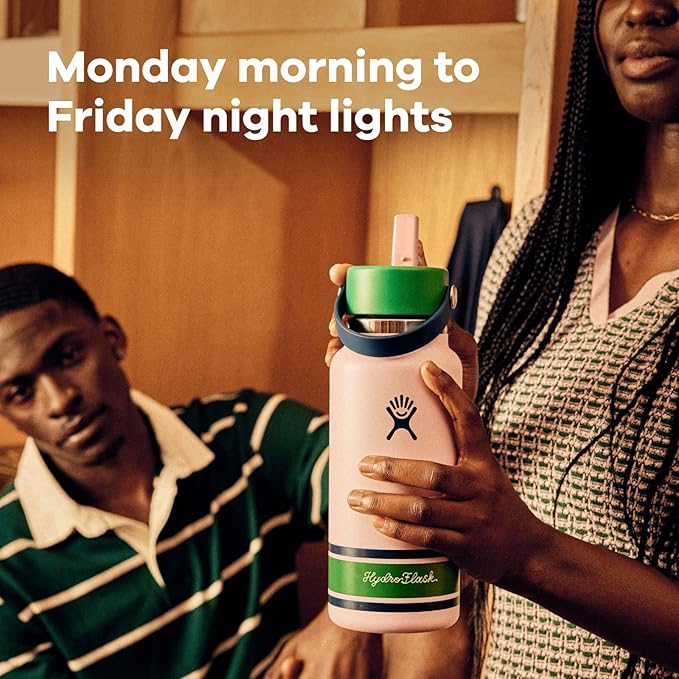 Hydro Flask Water Bottle - Insulated Stainless Steel - Wide Mouth Flex Straw Lid, Non Spill, Leakproof and Refillable in 32 Oz Campus Ivory