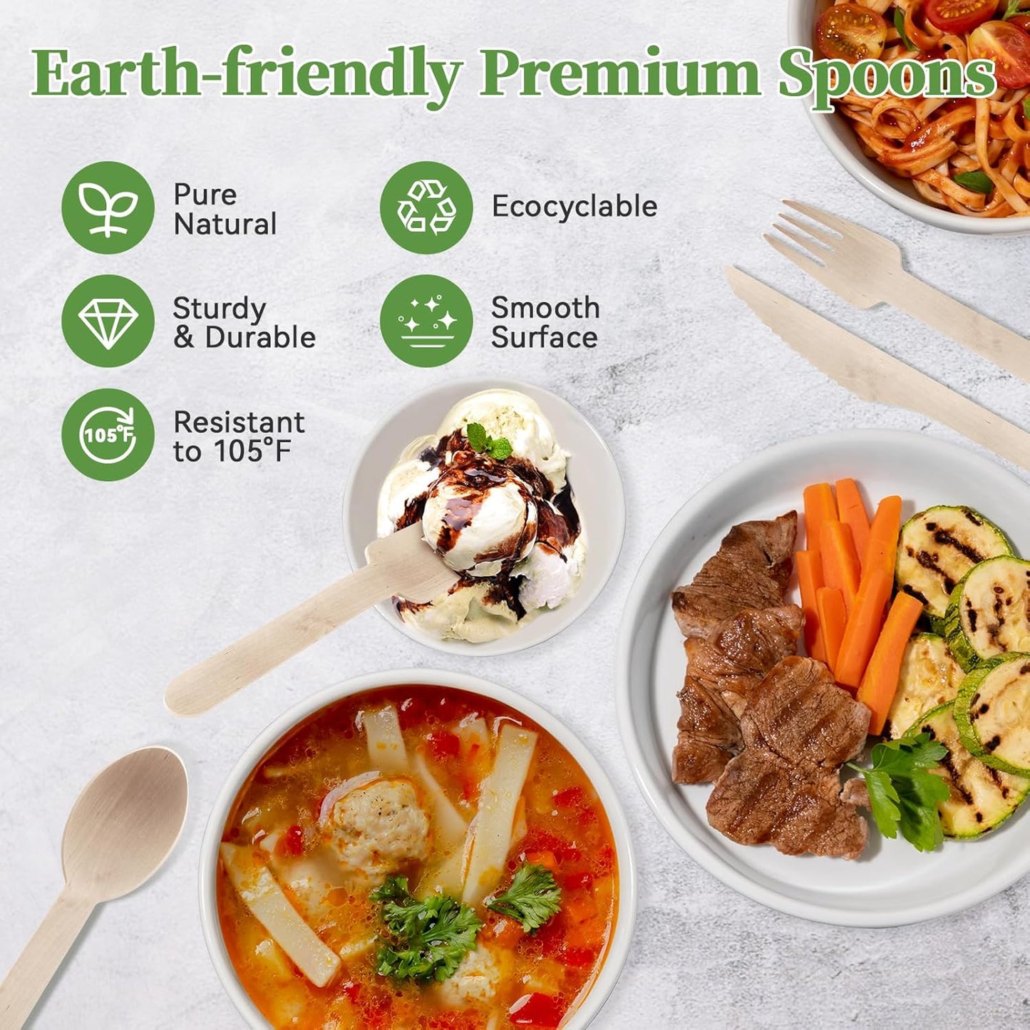 ECOLipak 300 Count Wooden Disposable Spoons, Compostable Wooden Spoons for Party, Camping, Traveling, Family Dinners