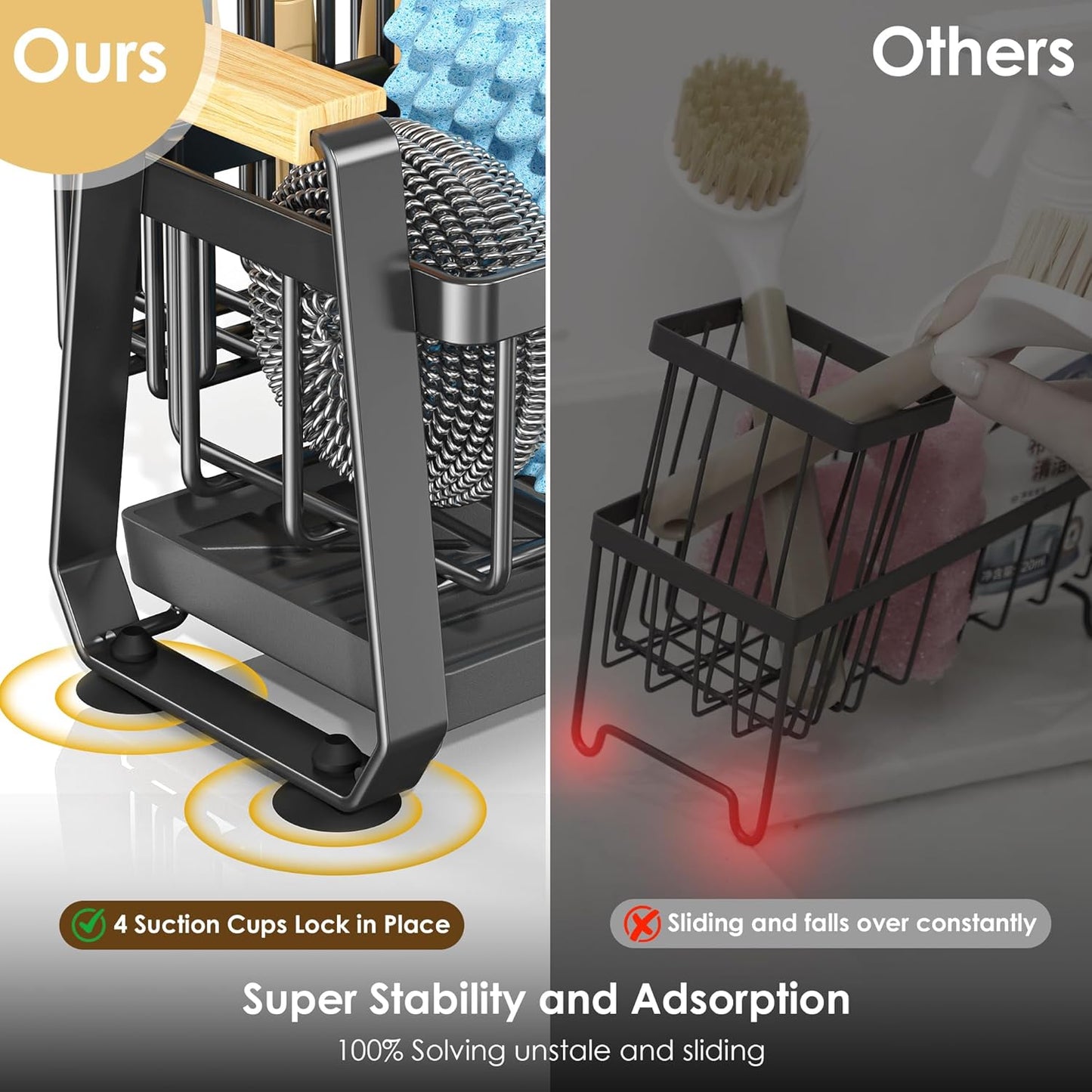 Doasuwish Sponge Holder for Kitchen Sink with Dish Brush Holder, Rustproof 304 Stainless Steel Sink Caddy for Kitchen Countertop Accessories & Storage