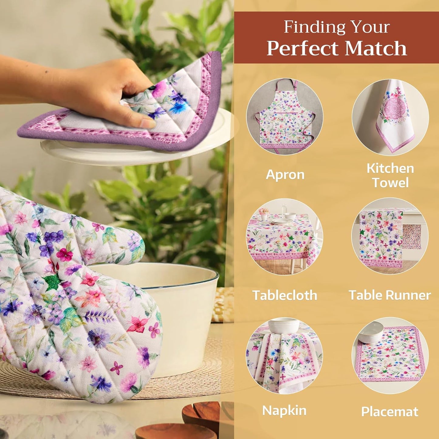 Maison d' Hermine Pot Holders 100% Cotton Heat Resistant Potholders 8" x 8" Hot Pads with Loop BBQ, Cooking, Baking, Grilling, Kitchen, Handling Hot Pans Spring/Summer (Pack of 1, Chardon)