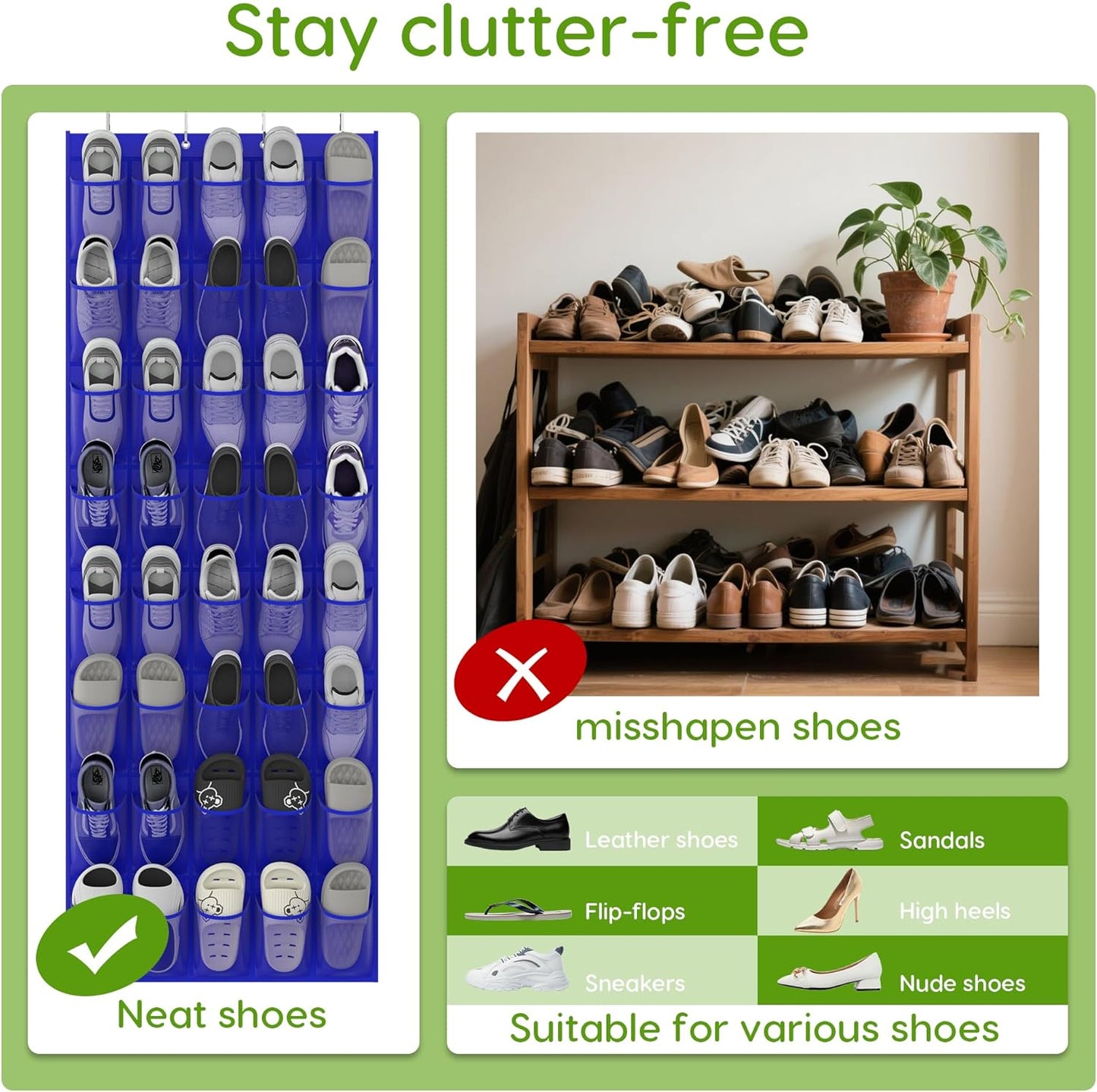 Unjumbly Over the Door Shoe Organizer with 40 Large Breathable Mesh Pockets, Space Saving Shoe Holder, Hanging Shoe Rack for Entryway Bedroom Closet Storage (Navy Blue, 40 Pockets)