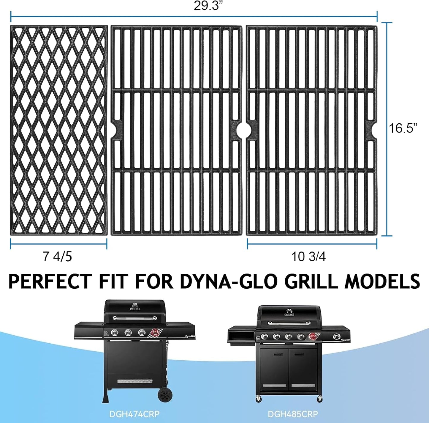Uniflasy Cast Iron Cooking Grates for Dyna glo DGH474CRP DGH483CRP DGF493BNP DGF493PNP-D DGB495SDP DGB495SDP-D DGB493SPB DGB463CNP DGB494SPB 70-01-911 70-02-656 Cooking Grid Replacement Part Kit