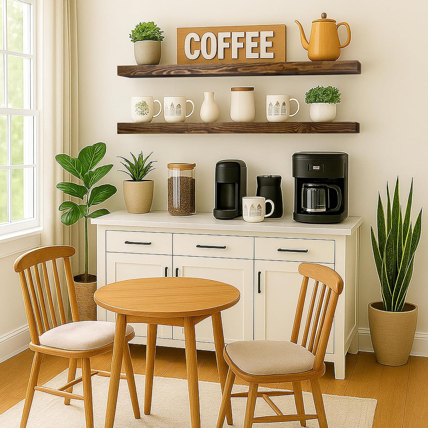 Rustic Floating Shelves 60 inch Long 8 "deep Set of 2, Heavy Duty Wood Wall Mounted Shelves for Bathroom Living Room Kitchen,Book Shelves with Thickened Hidden Bracket- Walnut