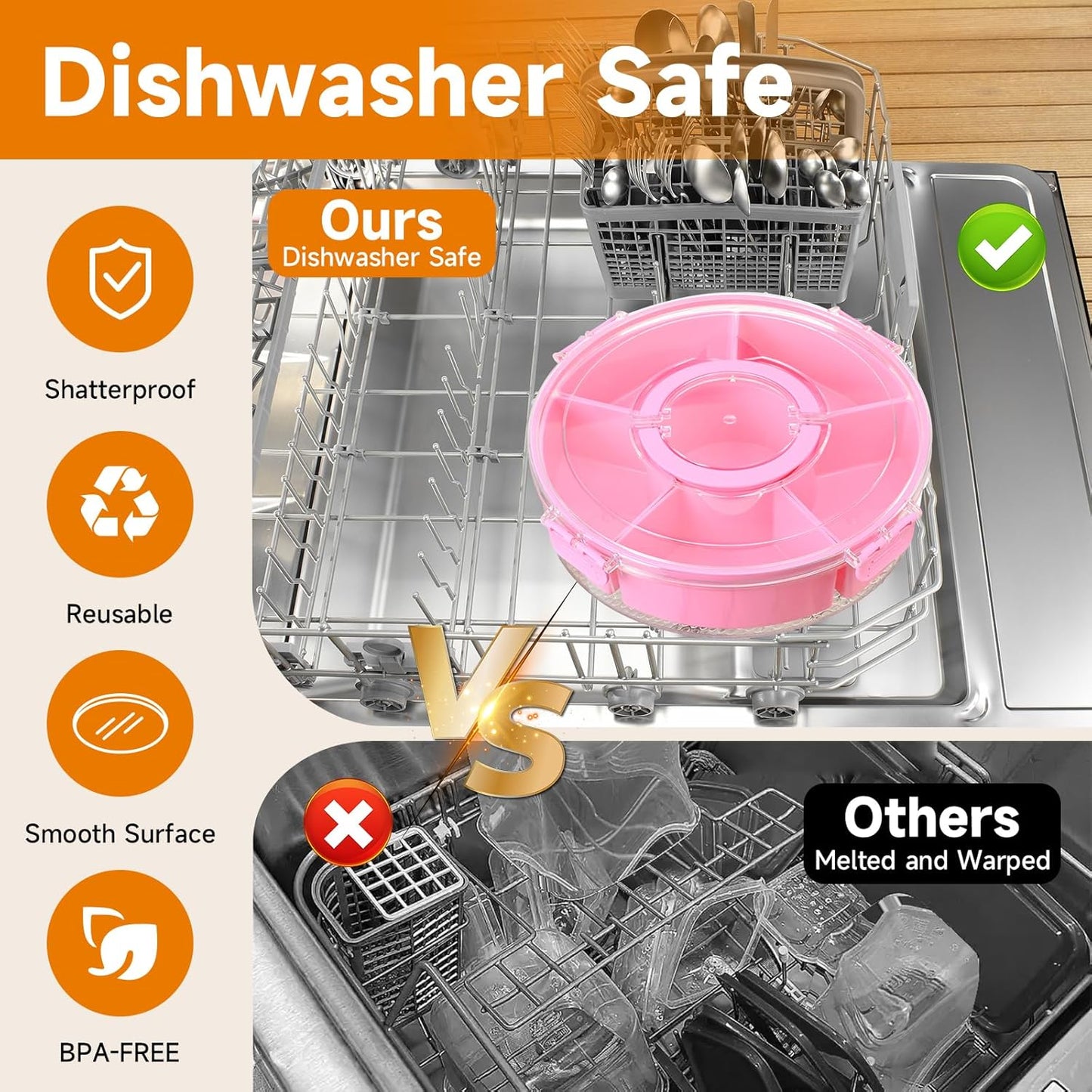 Divided Rotating Serving Tray with Lid and Handle,Portable Snackle Box Container,Spinner Organizer and Storage for Adults,Child,Fruits,Candy,Nuts,Veggie,Charcuterie,Snacks,Picnic,Road Travel Party