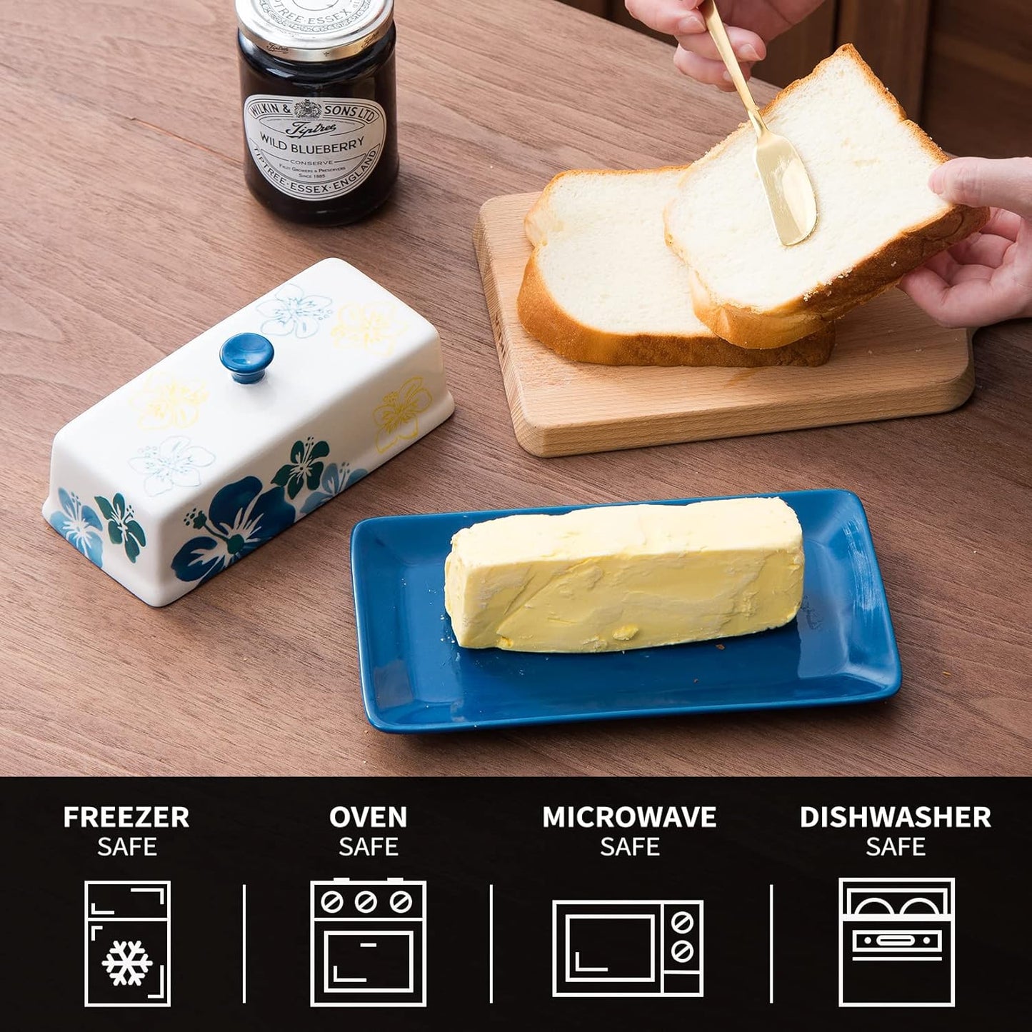 Butter Dish Ceramic Butter Keeper Butter Dish with Lid, Butter Container, Blue