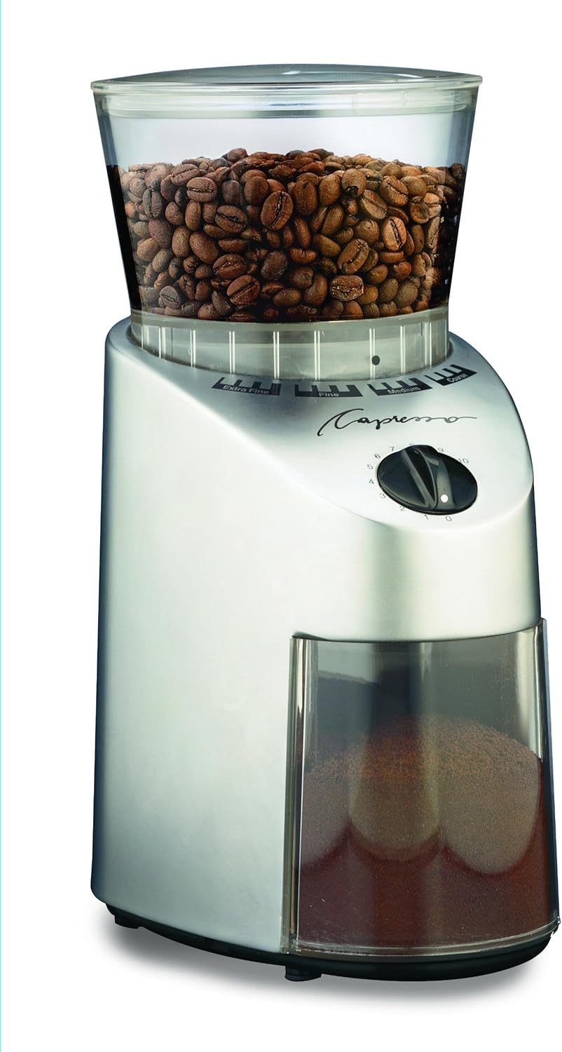 Capresso 560Infinity Conical Burr Grinder, Brushed Silver, 8.5-Ounce