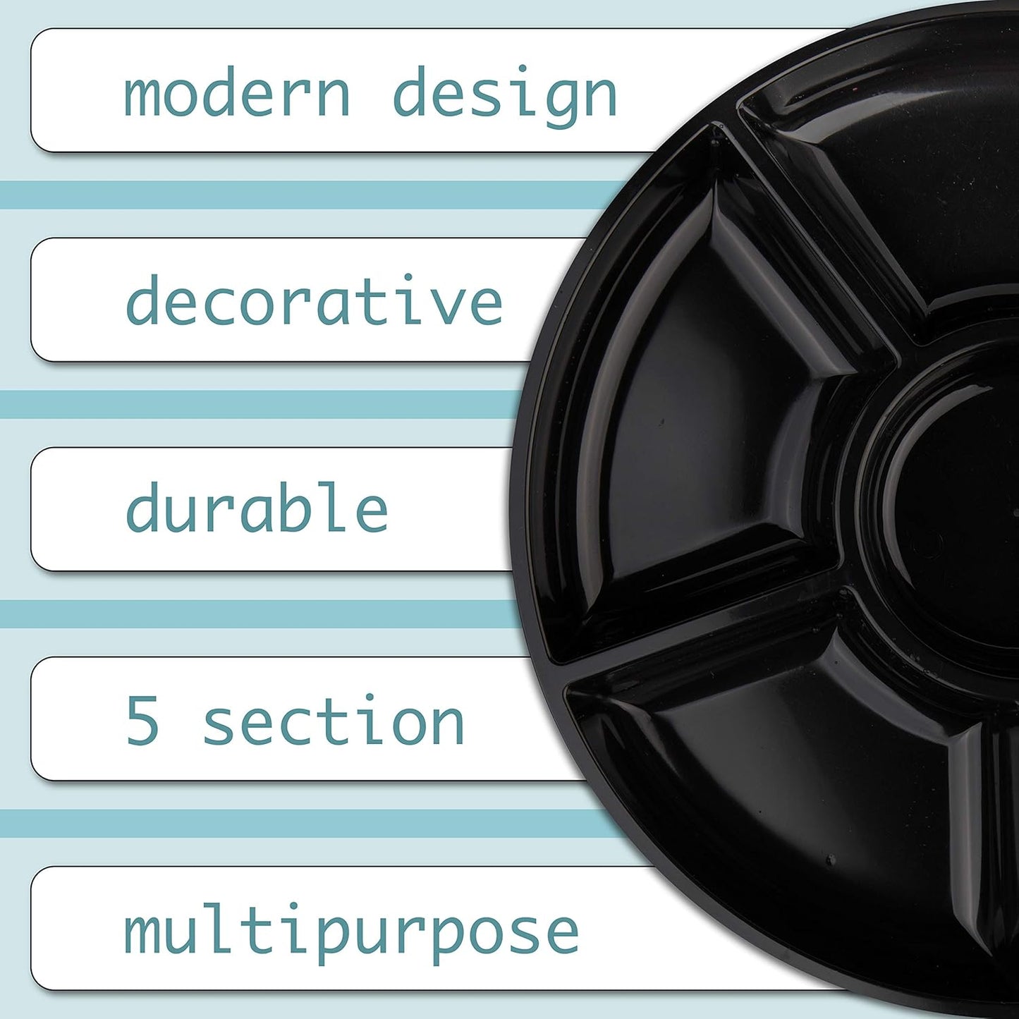 Plasticpro 6 Sectional Round Plastic Serving Tray/Platter (4, Black)