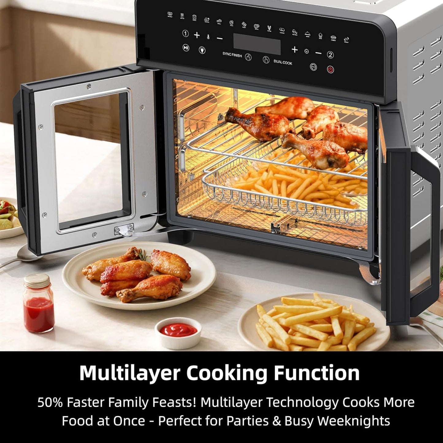 Air Fryer Toaster Oven Combo, 24 QT Fench Door Countertop Toaster Oven, 360 Degree Air Flow, 15 Cooking Functions, Digital Controls, 13 Accessories Included, Stainless Steel Finish