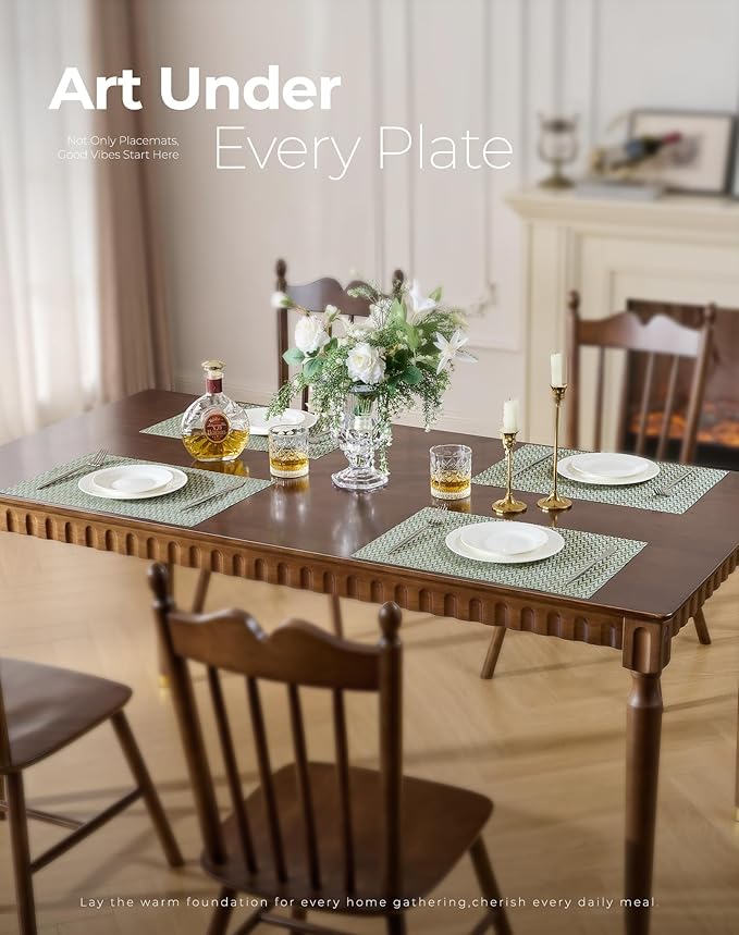 Leetaltree Green Placemats Set of 8 - Heat Resistant Non-Slip Place mats for Dining Table, Washable Durable PVC Vinyl Woven Table Mats（Green Zigzag, 8）