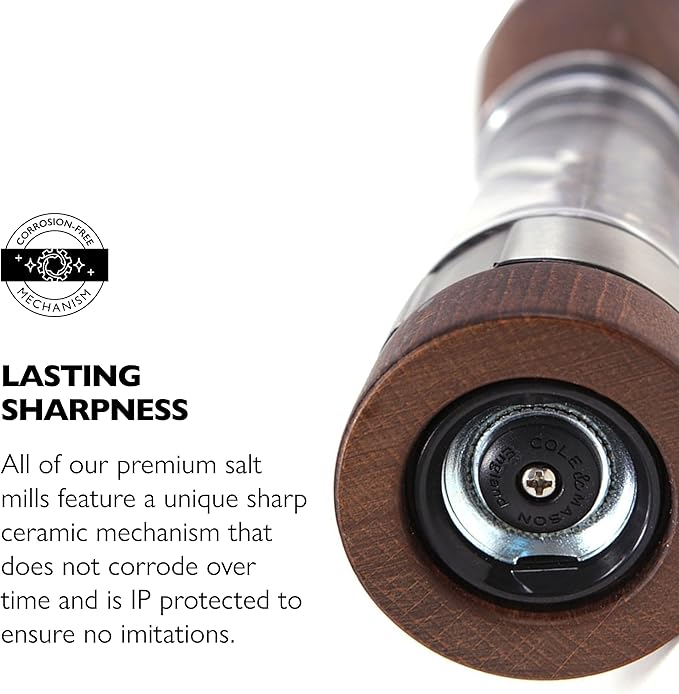 Cole & Mason Derwent Salt Mill - Gourmet Precision Salt Grinder - Refillable Seasoning and Spice Tools - Adjustable Seat, Himalayan and Kosher Salt Grinder Settings - Forest Wood