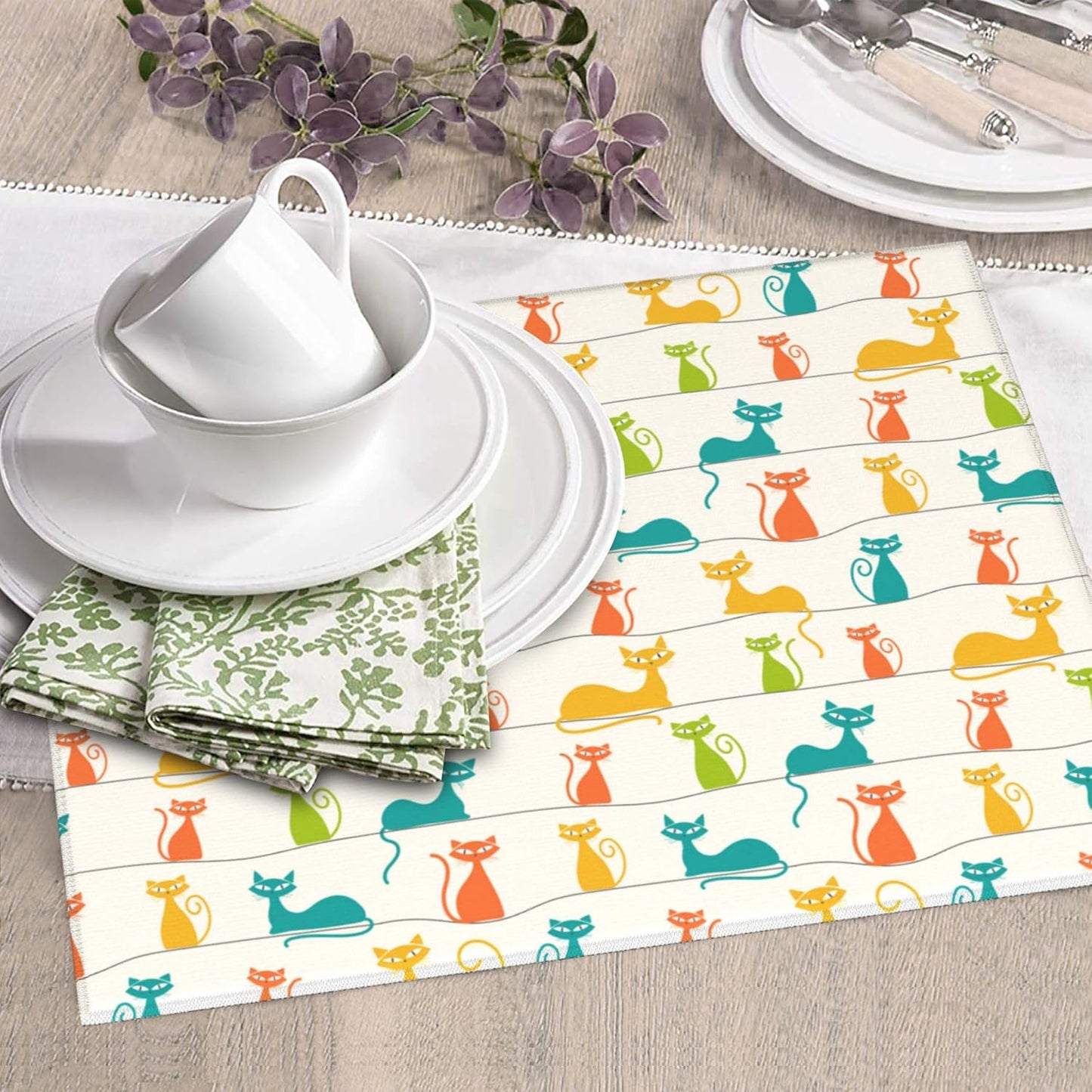 Mid Century Modern Cats Dish Drying Mat for Kitchen Counter Washable Absorbent Reversible Microfiber Cute Drying Pad Kitchen Accessories 16x18 Inch