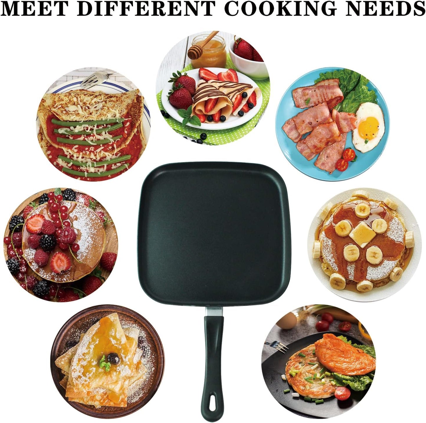 10 Inch Square Griddle Pan, Nonstick Grill Pan for Cooking Eggs, Omelettes, and More, Griddle Cookware, PFOA Free