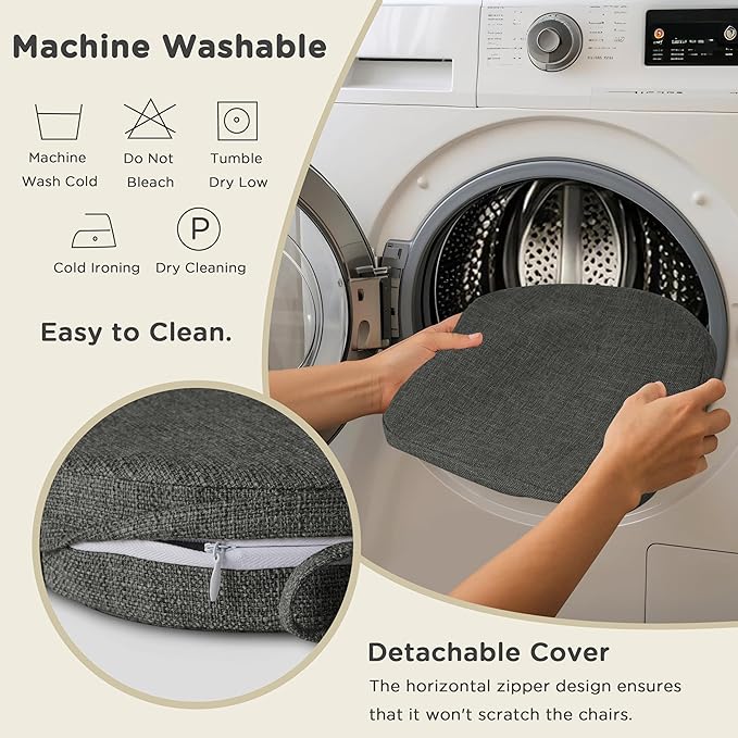 AddGrace Set of 6 Chair Cushions for Metal Dining Chairs 14x14 Chair Pads with Ties Non Slip Thick Seat Cushions with Textured and Removable Cover Dark Grey