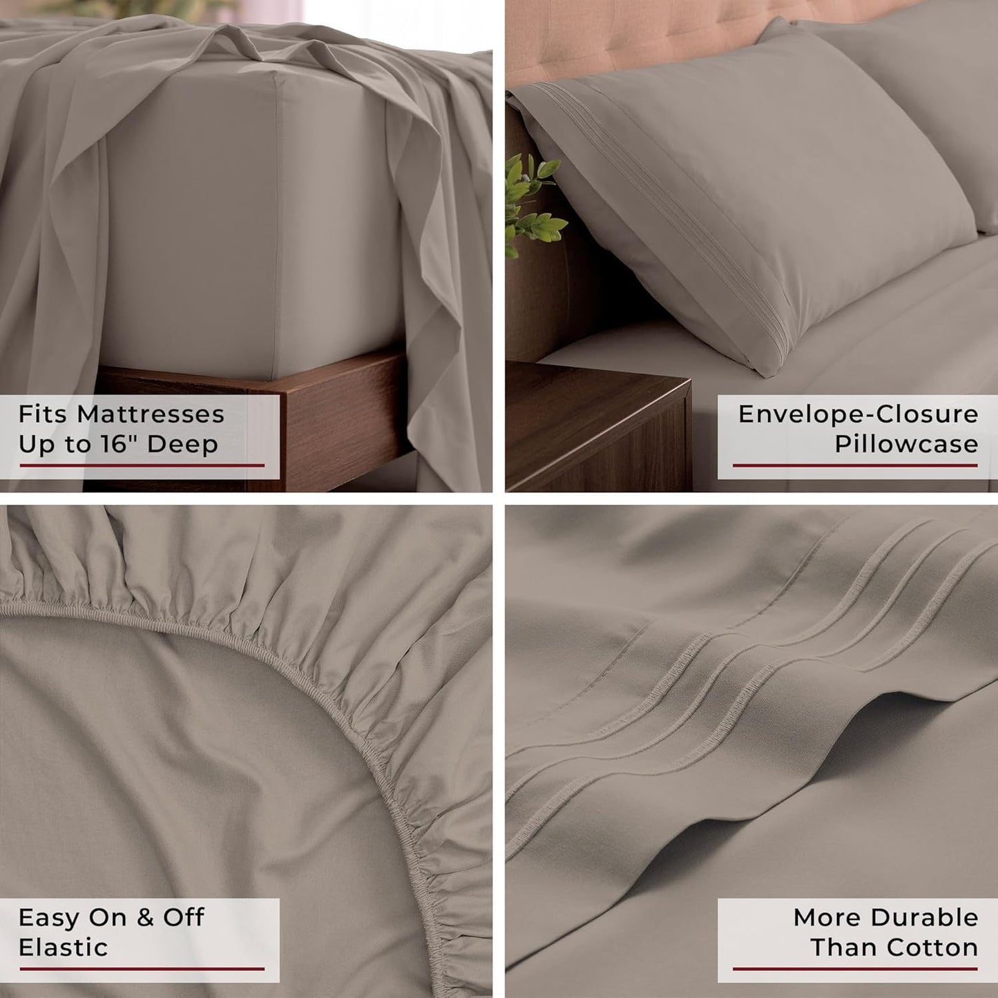 Mellanni California King Sheets Set - 4 PC Iconic Collection Bedding - Hotel Luxury, Extra Soft, Cooling Bed Sheets - Wrinkle, Fade, Stain Resistant (Cal King, Tan)