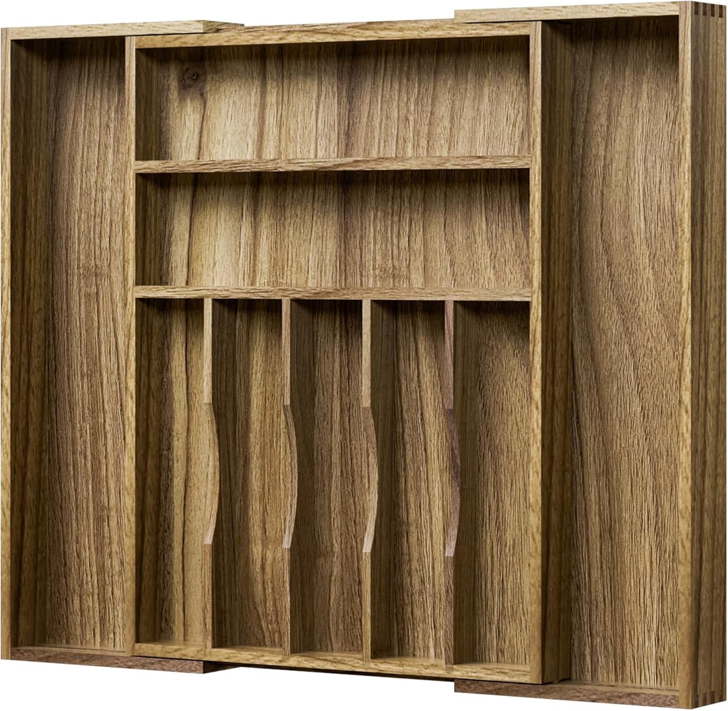 Acacia Wood Kitchen Silverware Drawer Organizer, Expandable Utensil Cutlery Drawer Organizer with Dividers, Flatware Organizer Silverware Tray for Spoon, Fork, 13''-20''x16.9'' (7-9 Slots)