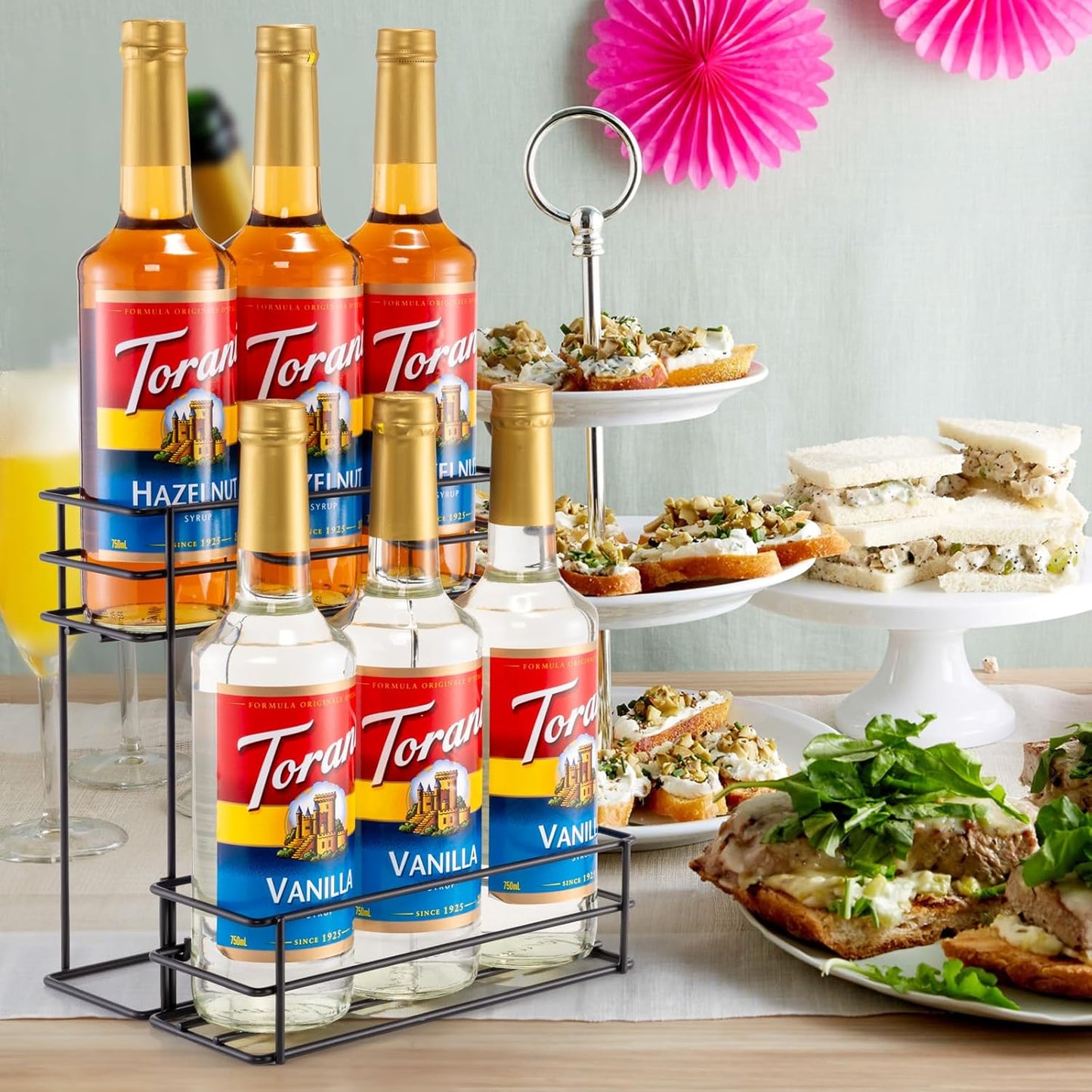 6 Bottle Coffee Syrup Organizer Coffee Syrup Rack for Coffee Bar Kitchen Small Wine Rack for Bar Family Storage for Syrup Wine Dressing