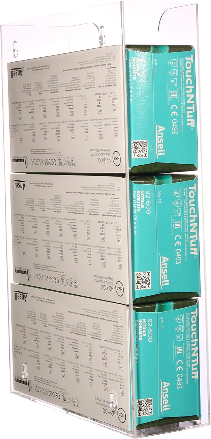 Cq acrylic Rubber Glove Holder for Wall Mount,Clear Disposable Glove Dispenser and Glove Box on Wall,Multipurpose Wall Floating Mask Dispenser and Medical Gloves Rack Storage,10.2”x16”x3.5” Pack of 1