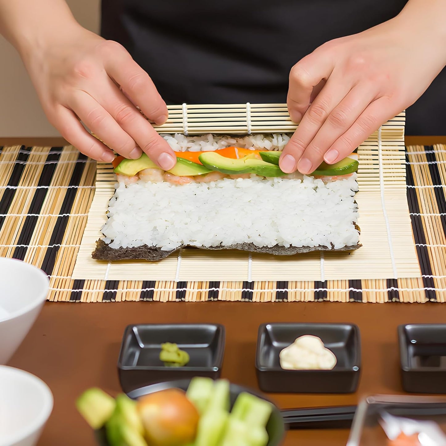 Fusion Select 10 Pk Bamboo Sushi Mat - Sushi Roller Mat for Making, Shaping & Molding Sushi Roll & Kimbap - Food-Safe Sushi Making Supplies, Tools & Accessories - Made of Natural Bamboo - 9.5x9.5