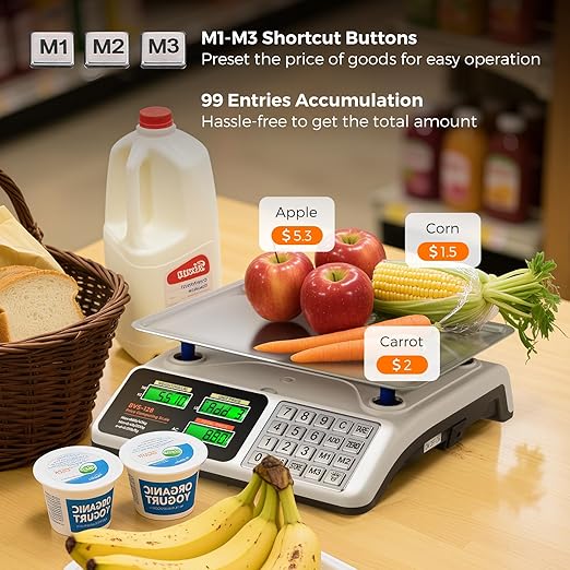 Bonvoisin Price Computing Scale 88lb/40kg Commercial Food Scale with Stainless Steel Platform & Keys, Dual LCD Display Backlight for Meat, Produce, Deli, Farmers Market, Retail（Not for Trade）