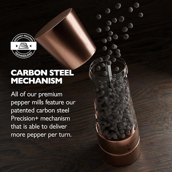Cole & Mason Derwent Salt and Pepper Grinder Set - Refillable Salt & Pepper Grinder Set with Gourmet Precision Mechanisms - Kitchen Accessories for Cooking - Gift Set, Copper