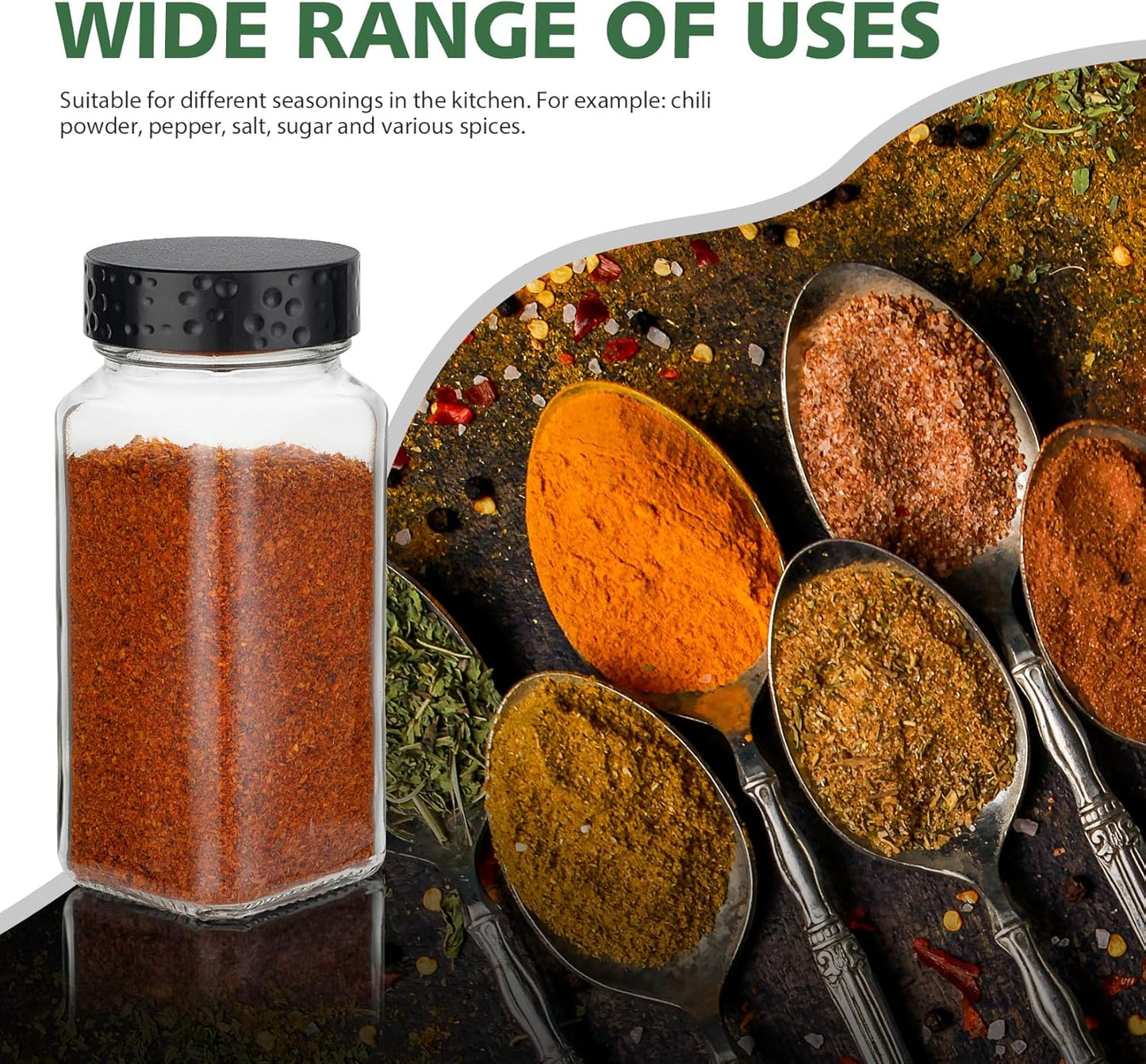 6pcs Black Spice Jars, 4 oz Glass Seasoning Bottles, Spices Container, Empty Spice Jars, Square Spice Bottles with Airtight Plastic Caps with Shaker Lids