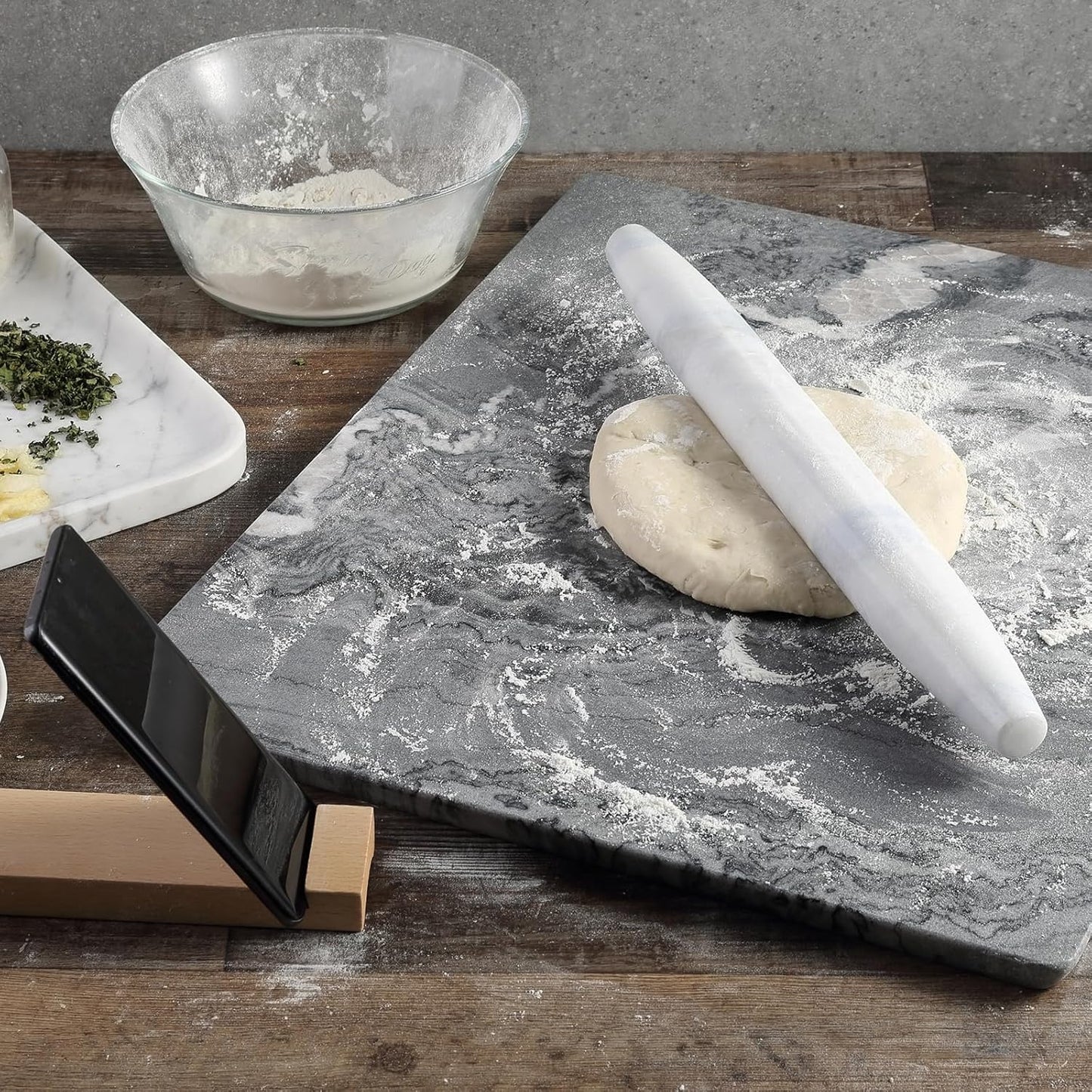 Koville African Natural Marble French Rolling Pin, 16inch Non-Stick Rolling Pin for Baking, Dough Roller for Pasta, Dumpling, Fondant, Pie, Bread, Pizza, Kitchen Baking Tools(Namib Fantasy)